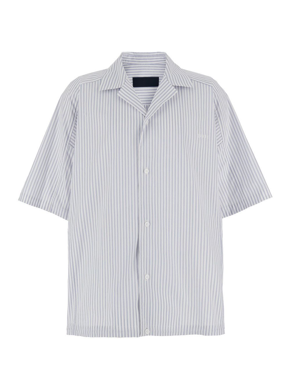 Juun.J Blue Bowling Shirt with Cuban Collar and All-Over Striped Motif in Cotton Blend Man Size US L / EU 52-54 / 3 - 1 Thumbnail