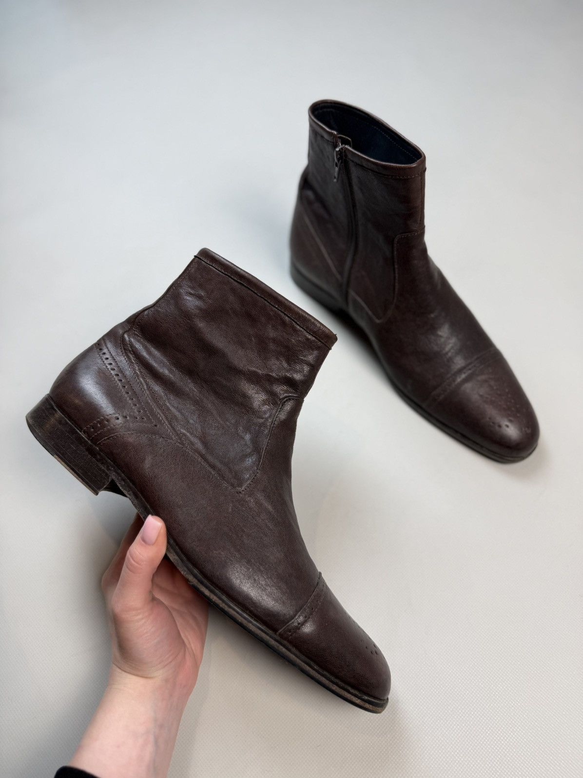 Strellson Strellson Brown Leather Ankle Zip Boots Shoes Brogue Details Size US 10 / EU 43 - 5 Thumbnail