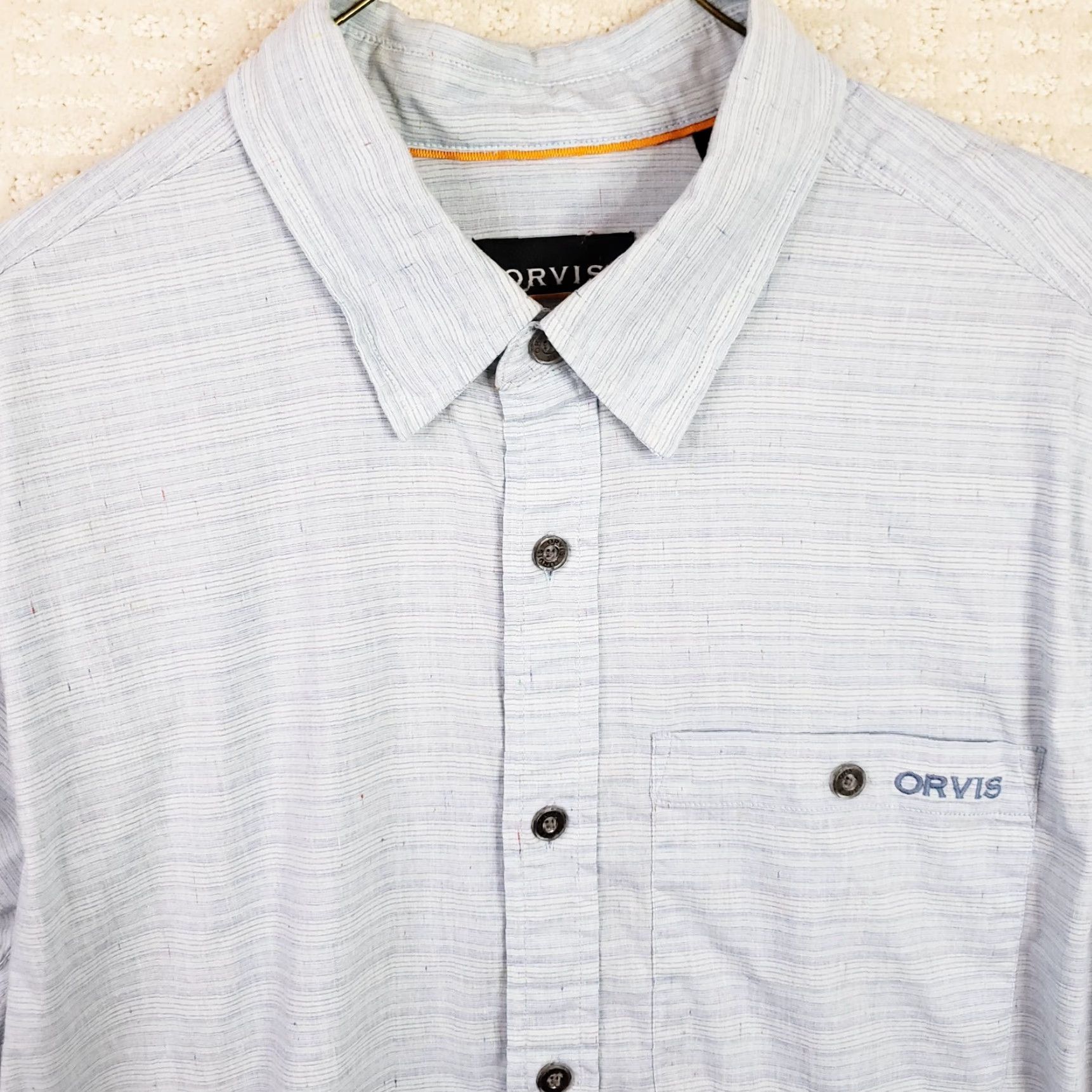 Orvis Orvis Button-Up Shirt M Heathered Blue Long Sleeve Embroidered Chest Pocket Multicolor Blended Cotton Size US M / EU 48-50 / 2 - 3 Thumbnail