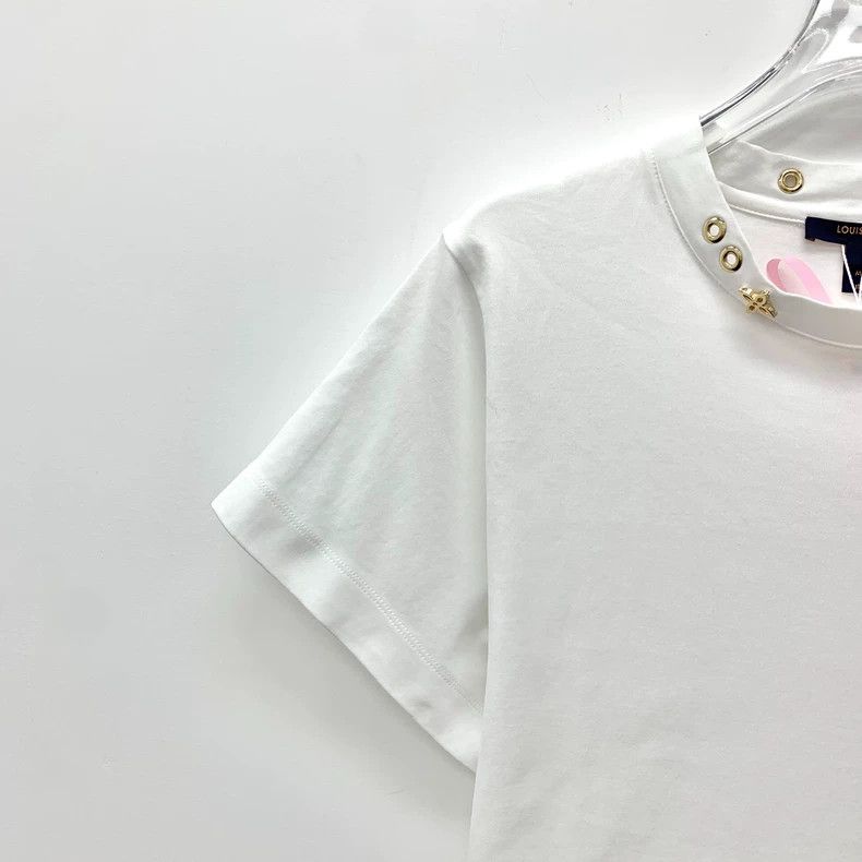Louis Vuitton Louis Vuitton White cotton gold embellished crew neck shor Size M / US 6-8 / IT 42-44 - 3 Thumbnail