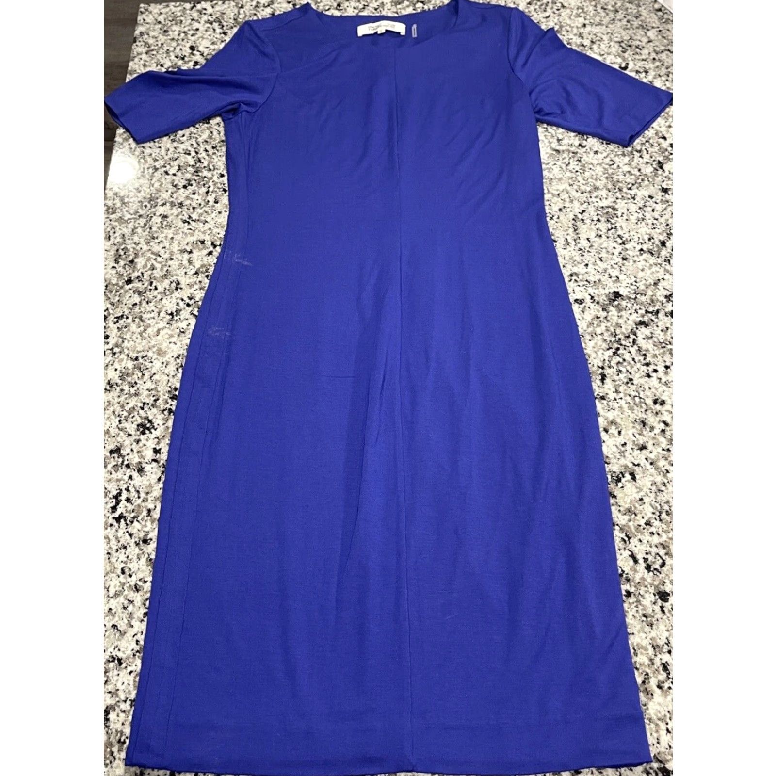 Diane von Furstenberg Diane von Furstenberg Blue Raquel Viscose Jersey Midi Dress L Womens 3/4 Sleeve Knee Length Size L / US 10 / IT 46 - 2 Thumbnail
