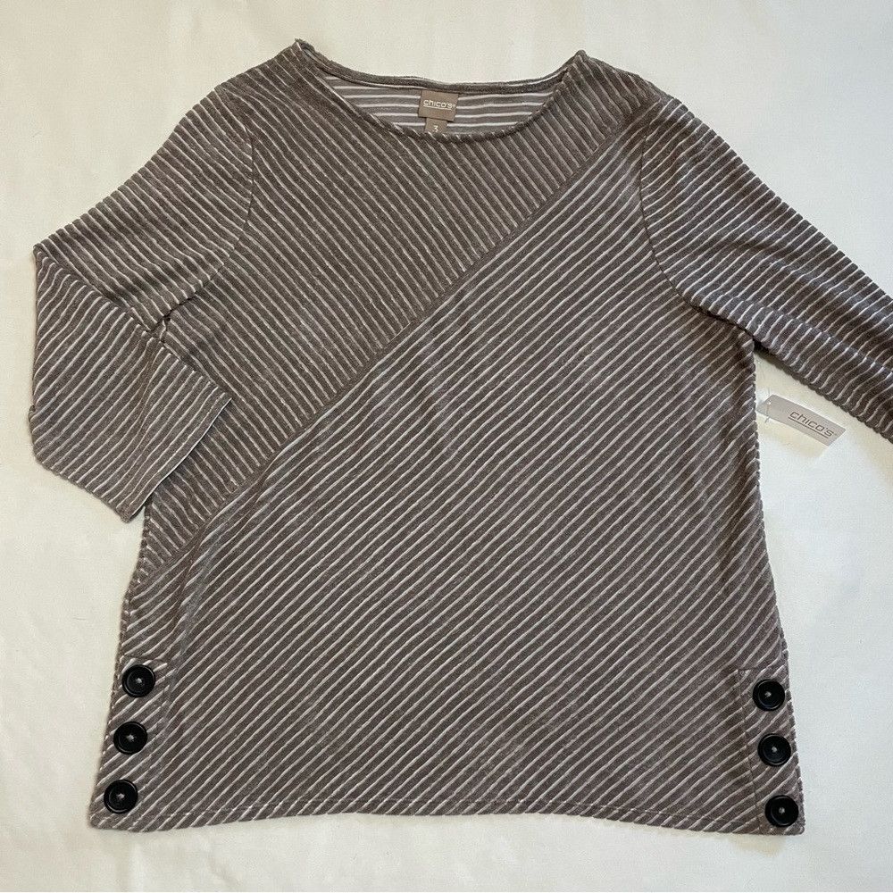 Chicos NWT New Chico's Angled Lines Spliced Boatneck Beige Tunic S Size XL / US 12-14 / IT 48-50 - 5 Thumbnail