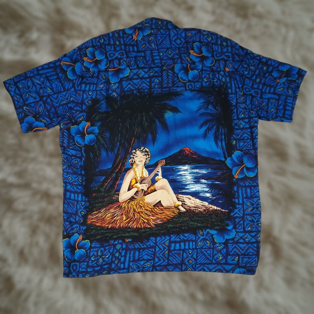 Vintage Kennington Shirt Mens Large Blue Rayon Hawaiian Camp Collar Button Up Polyester Size US L / EU 52-54 / 3 - 1 Thumbnail
