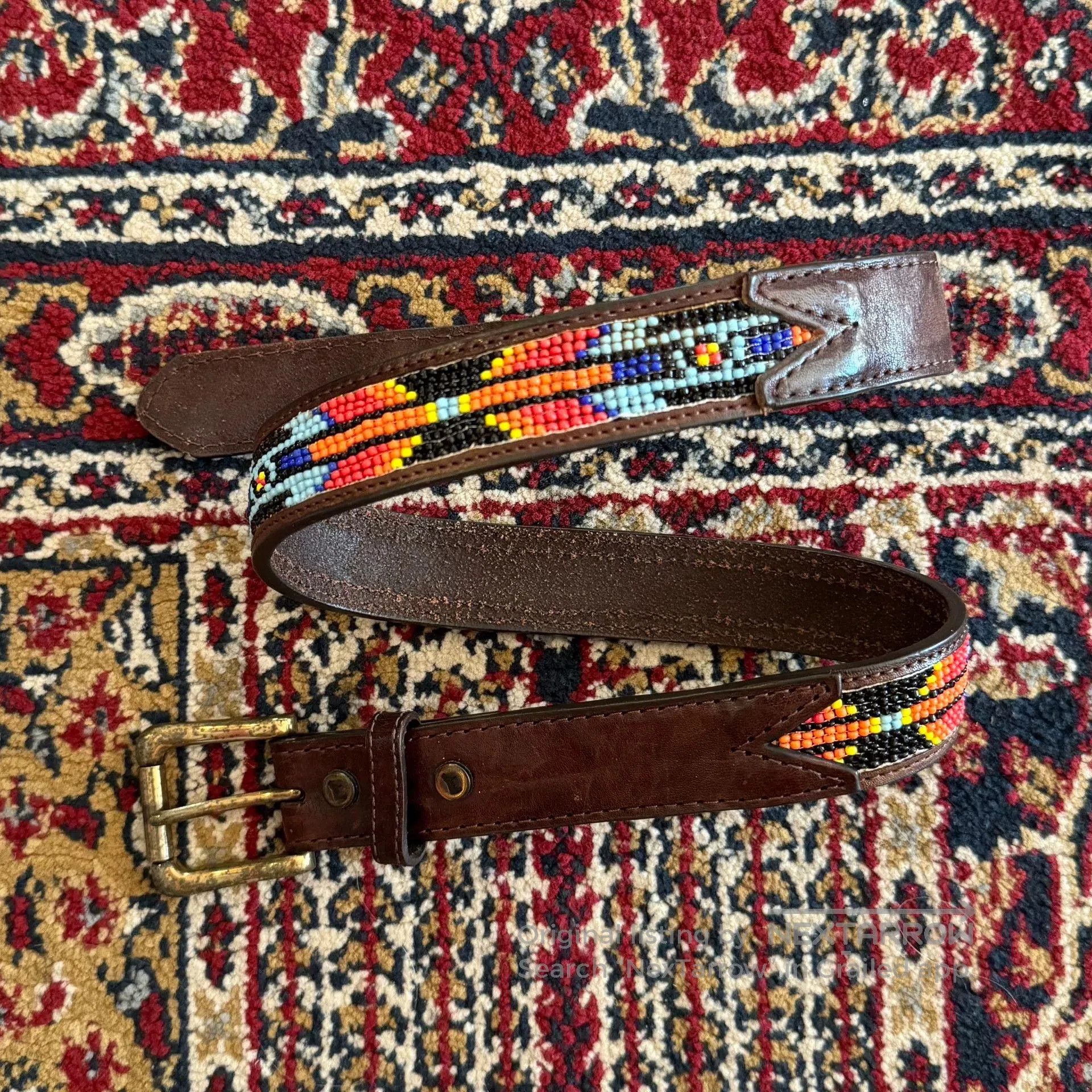 Japanese Brand Handmade Beaded Navajo Western Leather Belt. Size ONE SIZE - 1 Thumbnail