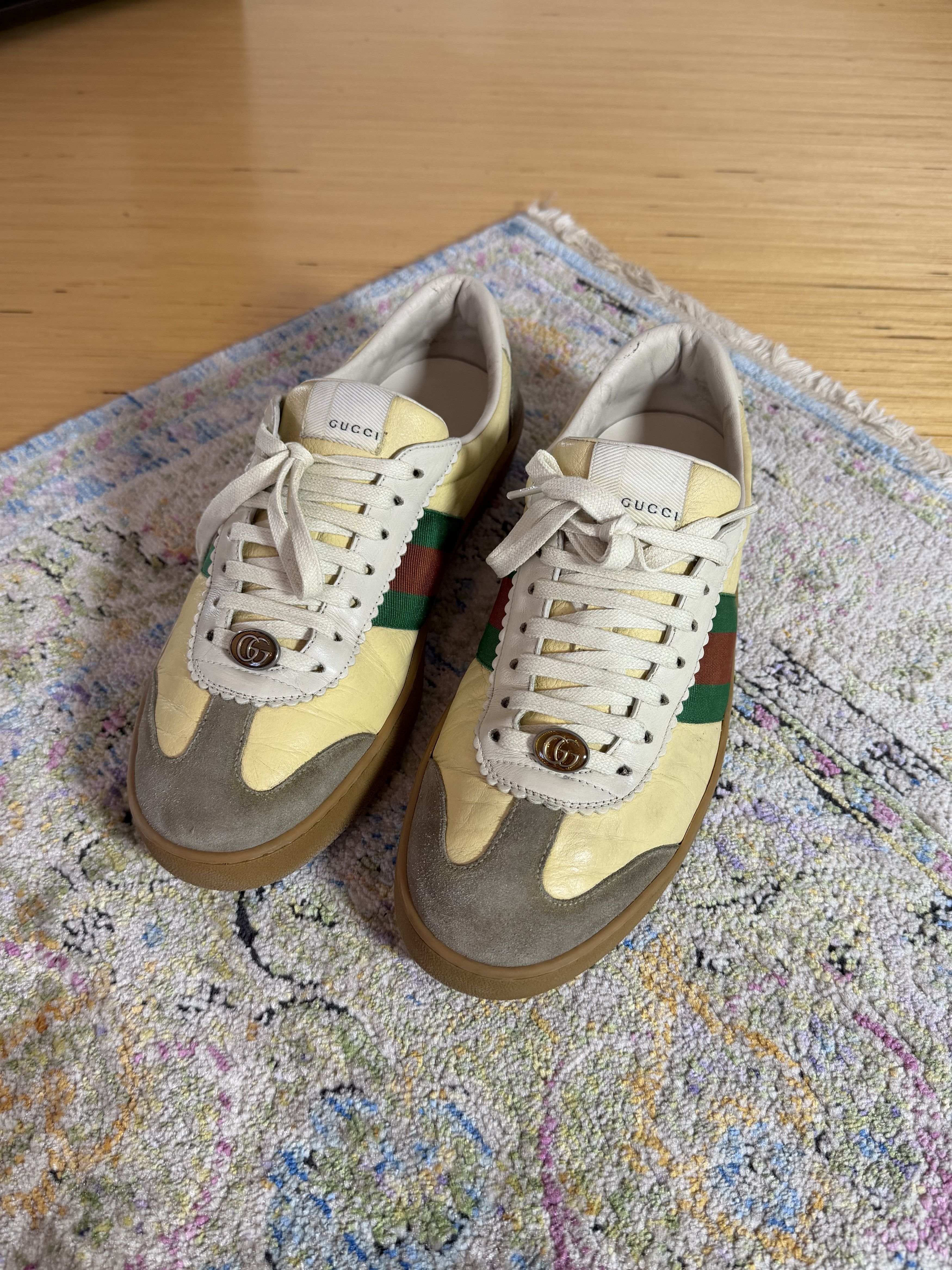 Gucci GUCCI G74 Yellow Leather Web Low Oatmeal Sneakers Size US 10.5 / EU 43-44 - 1 Thumbnail