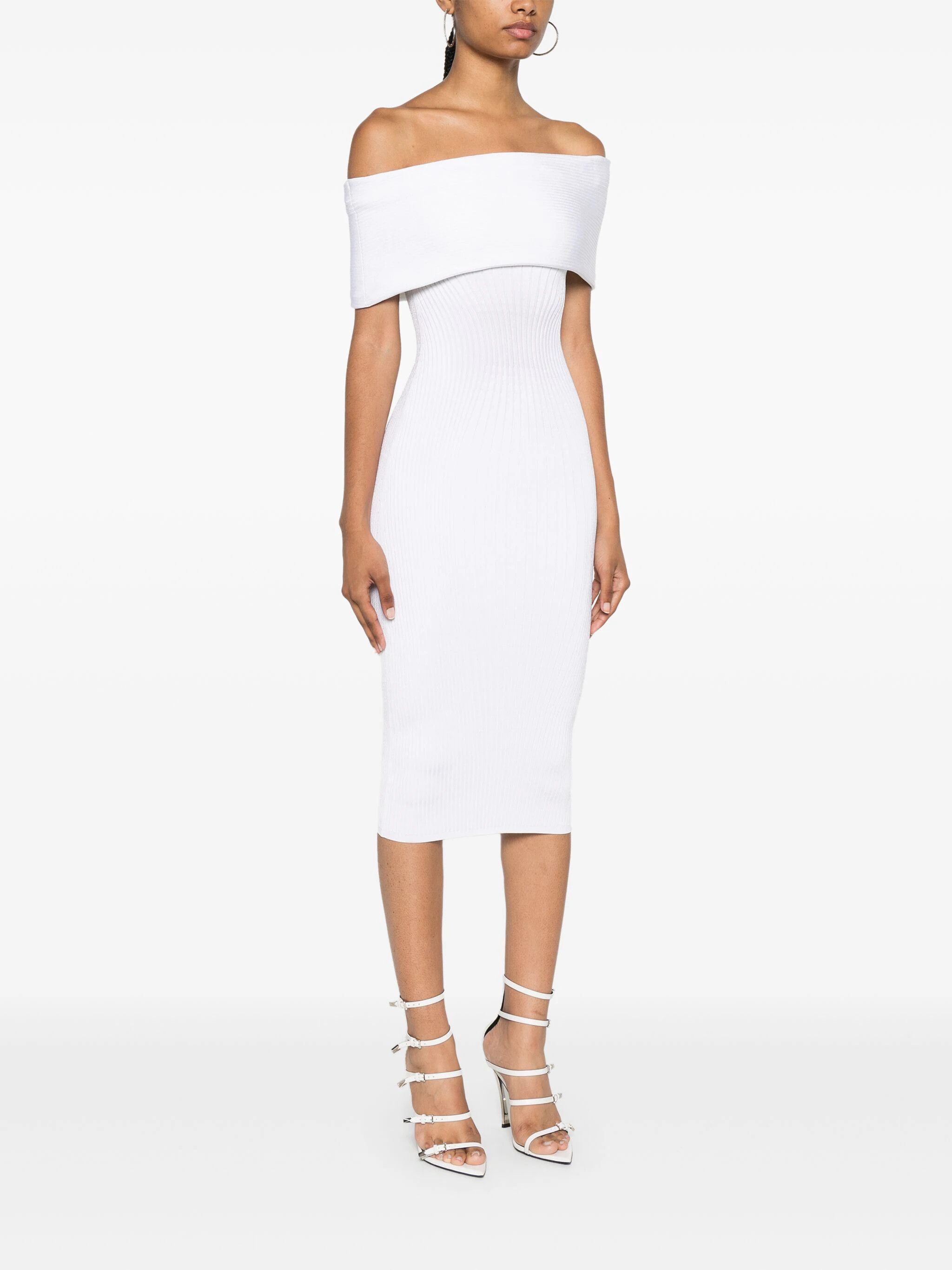 Mugler o1s22i1n1024 Off Shoulder Midi Dress in White Size M / US 6-8 / IT 42-44 - 3 Thumbnail