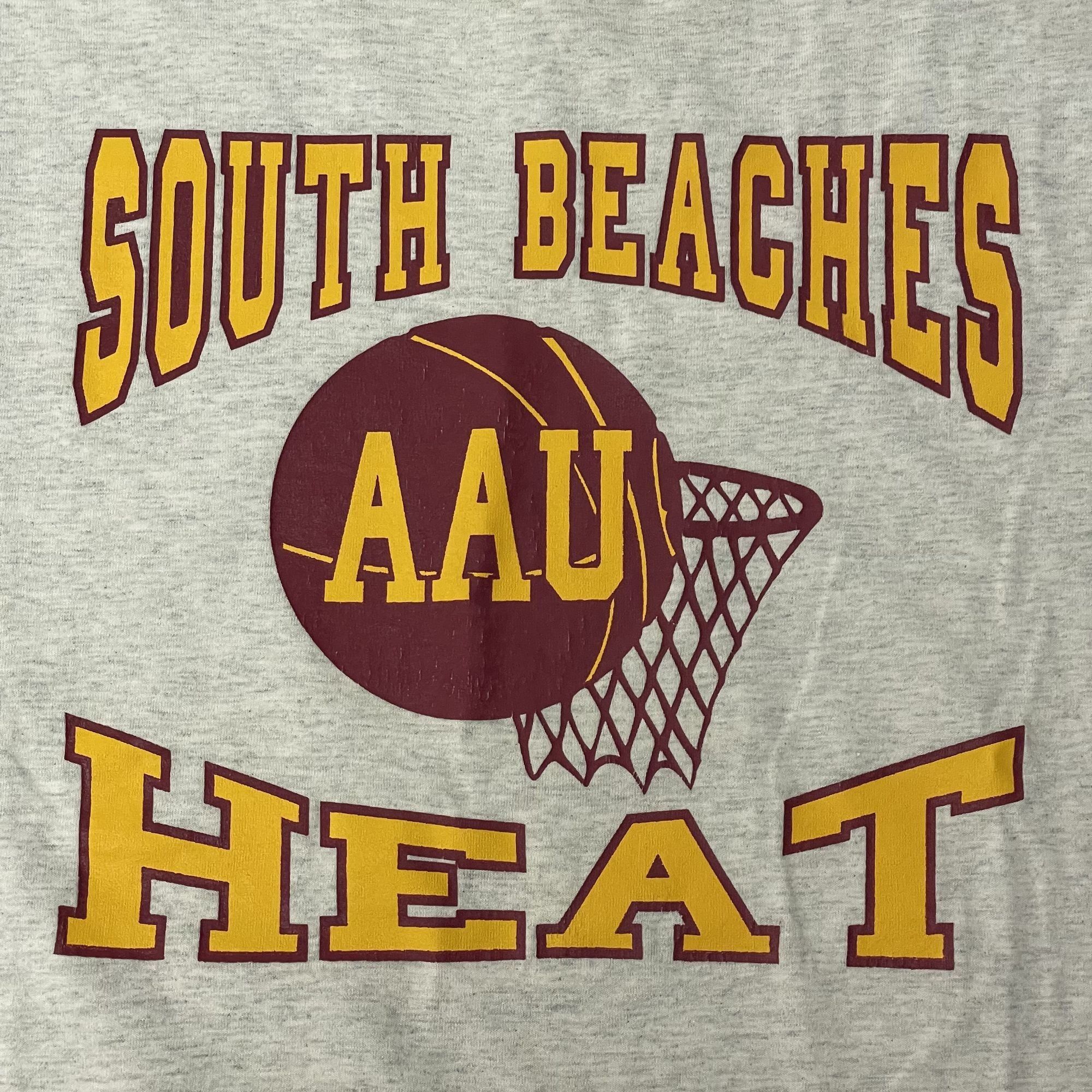 Fruit Of The Loom Vtg BEST Heather SOUTH BEACHES AAU HEAT Watt Gold 50/50 Tee Size US XL / EU 56 / 4 - 3 Thumbnail