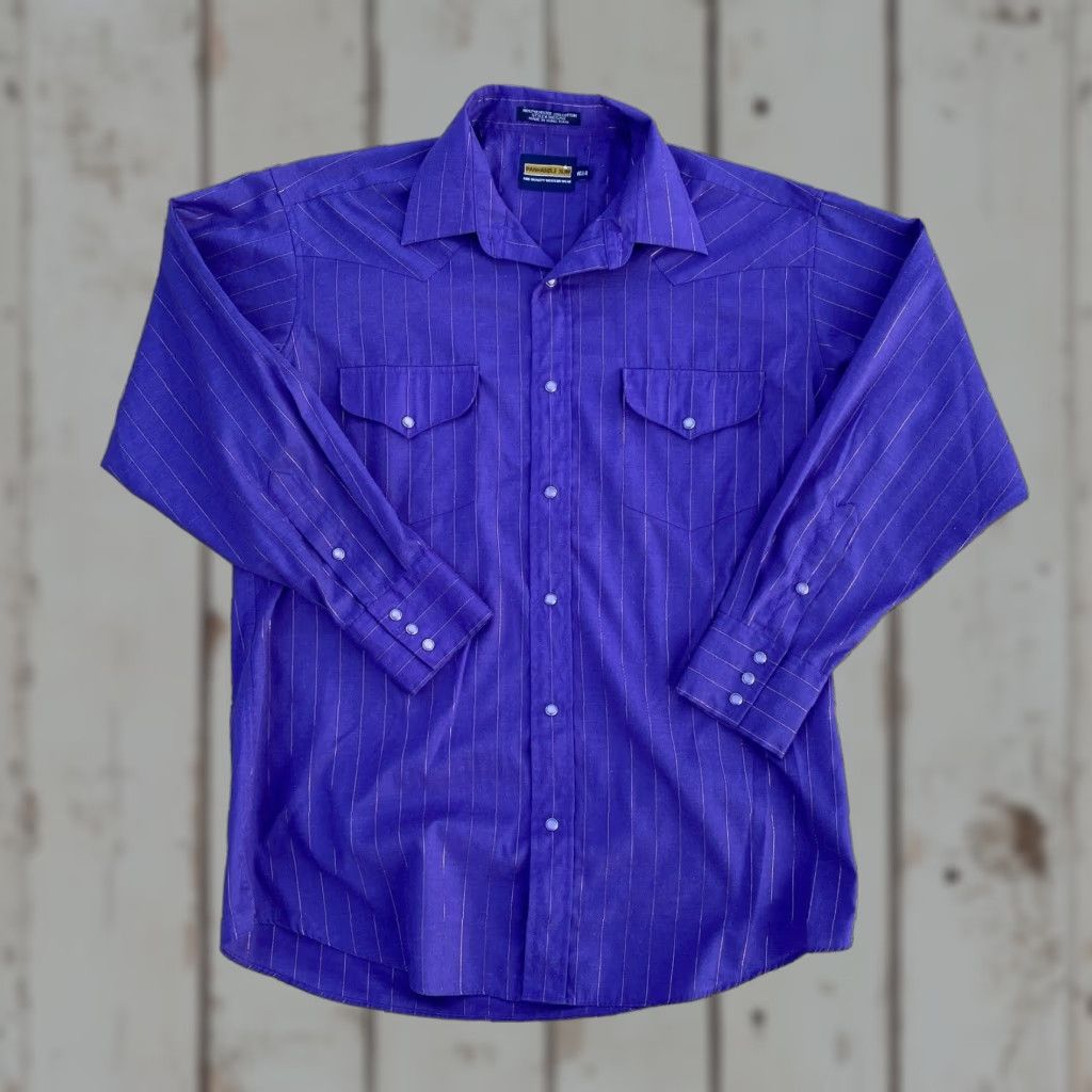 Vintage Panhandle Slim Pearl Snap Button Western Purple Gold Striped Shirt Men’s 16.5-34 Size US XL / EU 56 / 4 - 1 Thumbnail
