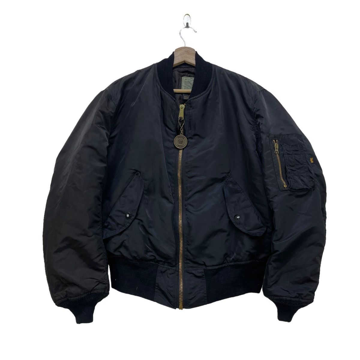 image of Alpha Industries x Bomber Jacket Vintage Alpha Bomber Ma 1 Heavy Duty Zip Jacket in Black (Size Sma