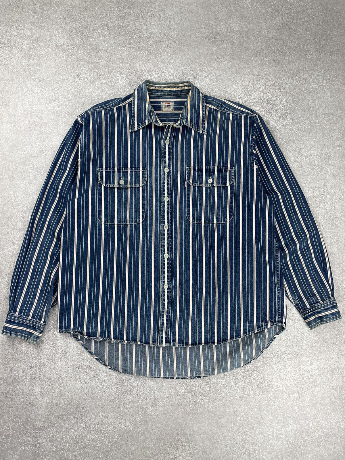 Levi's × Levi's Vintage Clothing × Vintage Vintage 90’s Levi’s Striped Long Sleeved Denim Shirt Cowboy Size US L / EU 52-54 / 3 - 1 Thumbnail
