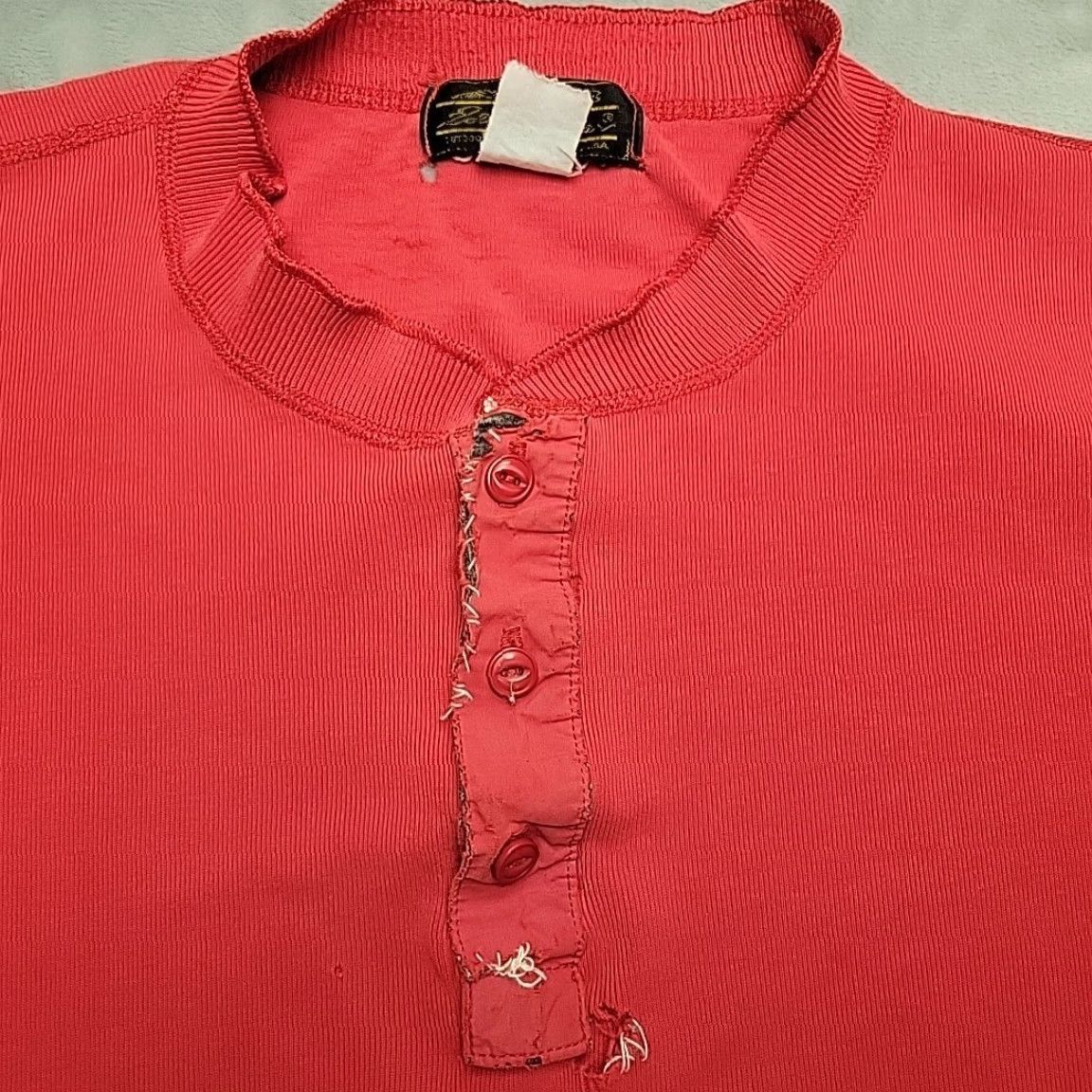Eddie Bauer VINTAGE Eddie Bauer Henley Shirt Men L Red Ribbed Knit Distressed Grandpa Logger Size US L / EU 52-54 / 3 - 6 Thumbnail