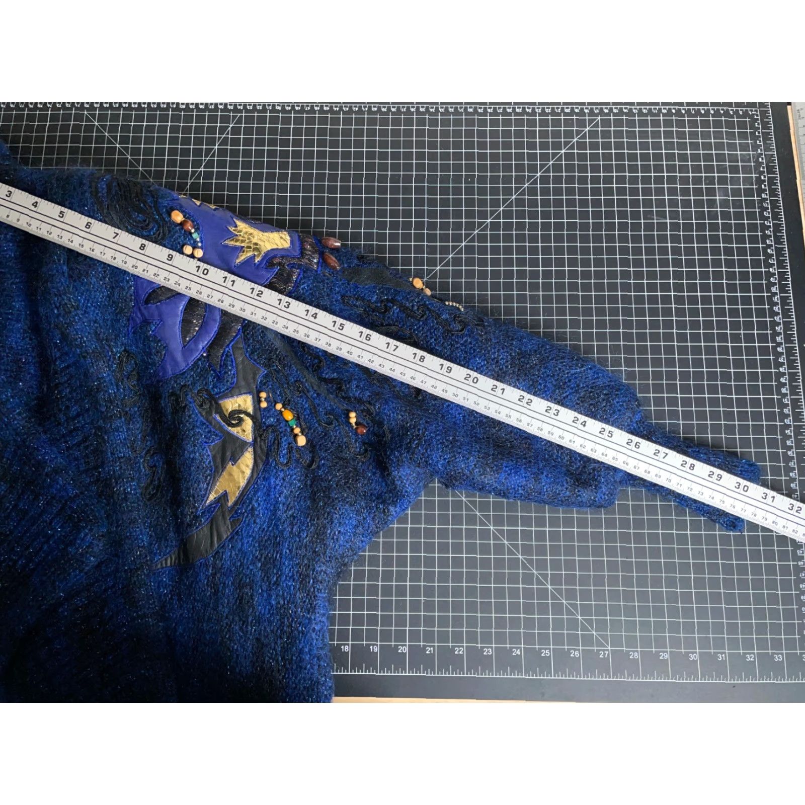 Vintage VINTAGE Edwards Cardigan Women's One Size Blue Mohair Oversized Shawl Collar Leather Trim Knitted Casual 90s Style Size ONE SIZE - 7 Thumbnail