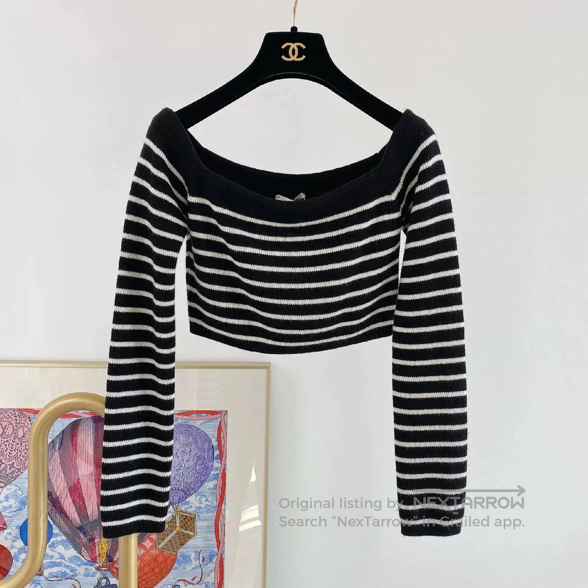 Saint Laurent Paris Saint Laurent Off-Shoulder Striped Crop Sweater. Size M / US 6-8 / IT 42-44 - 1 Thumbnail
