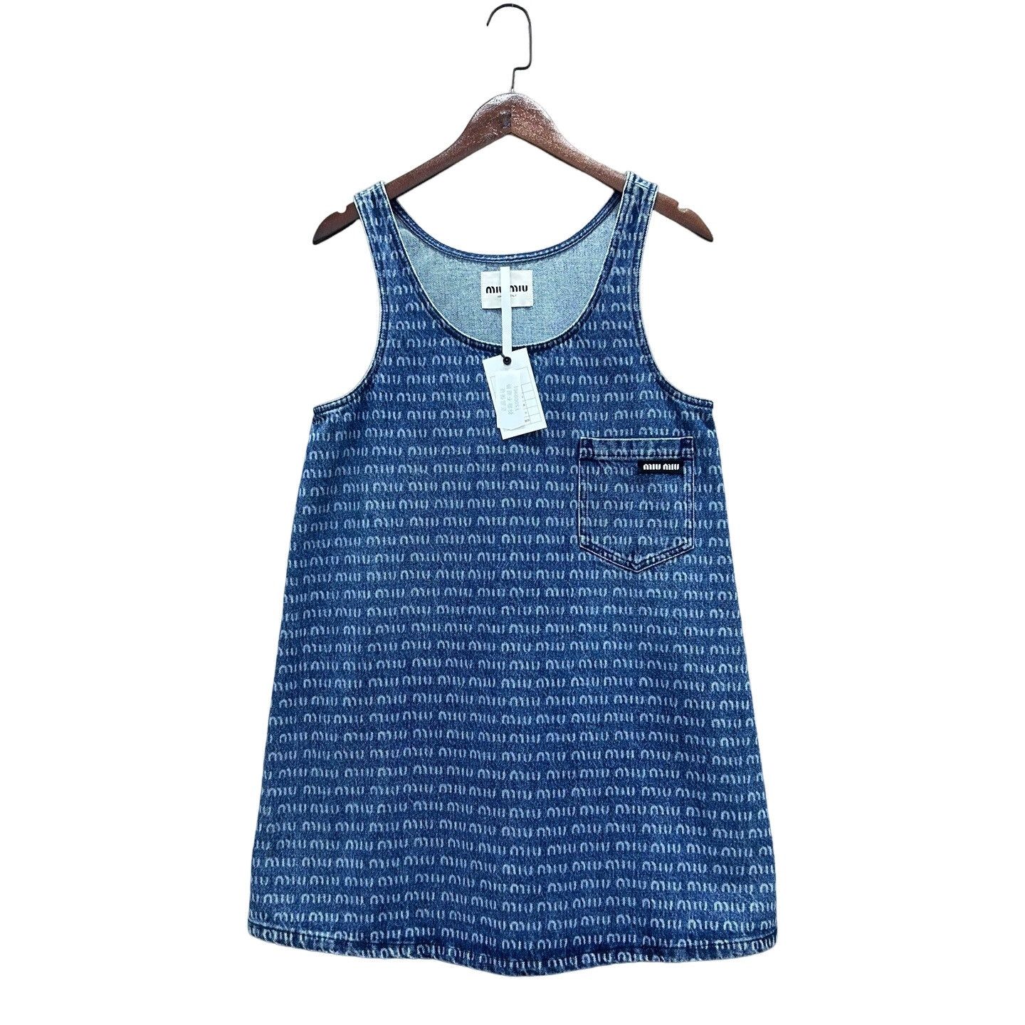 Miu Miu Miu Miu Logo Print Denim Mini Dress Size 36 Size XS / US 0-2 / IT 36-38 - 1 Thumbnail