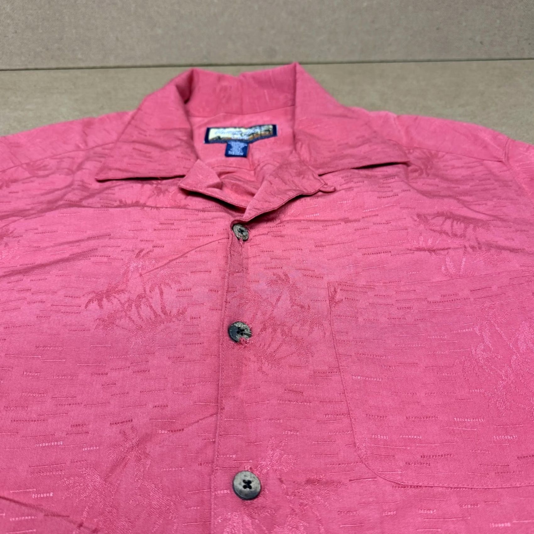 Vintage Havana Jack's Cafe Shirt Mens Medium Pink Palm Tree Camp Hawaiian Button Front Tropical Graphic Print Size US M / EU 48-50 / 2 - 2 Thumbnail