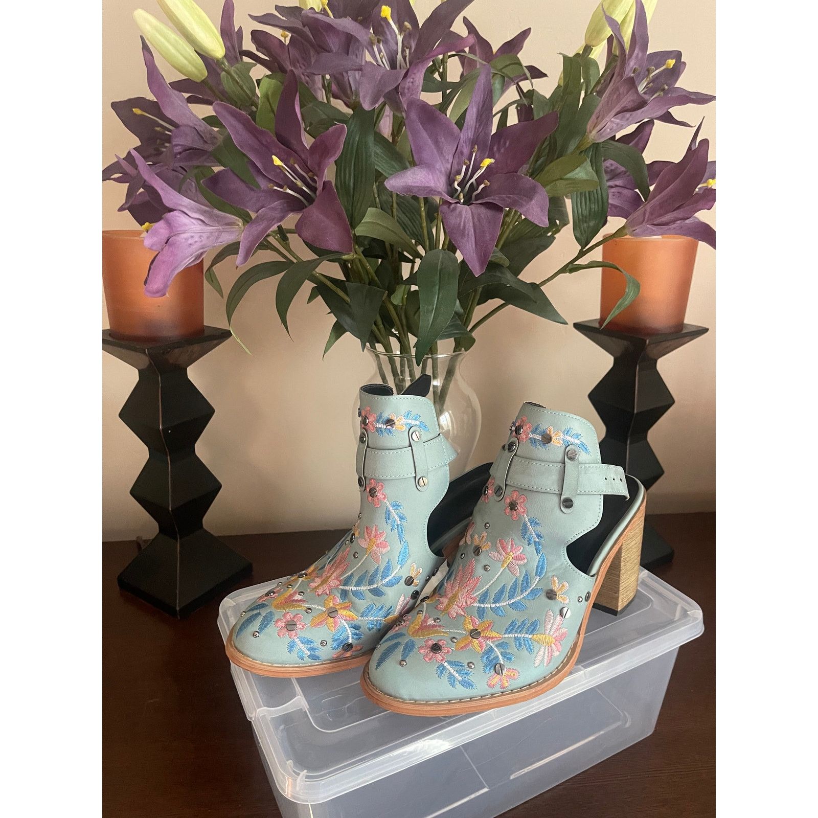 Corral Turquoise Embroidered Western Heeled Booties Size US 8 / IT 38 - 4 Thumbnail