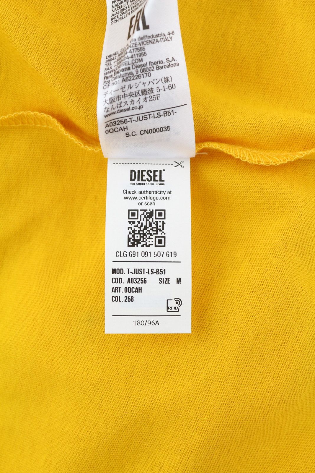 Diesel T-JUST-LS-B51 M Yellow Tricot Logo T-Shirt 41009 Size US M / EU 48-50 / 2 - 10 Thumbnail