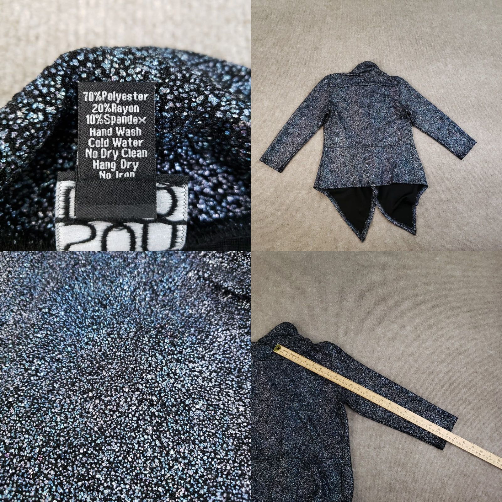 Vintage Clara Sun Woo Sweater Cardigan Womens XS Black Blue Open Front Flowy Sparkly Size XS / US 0-2 / IT 36-38 - 8 Thumbnail