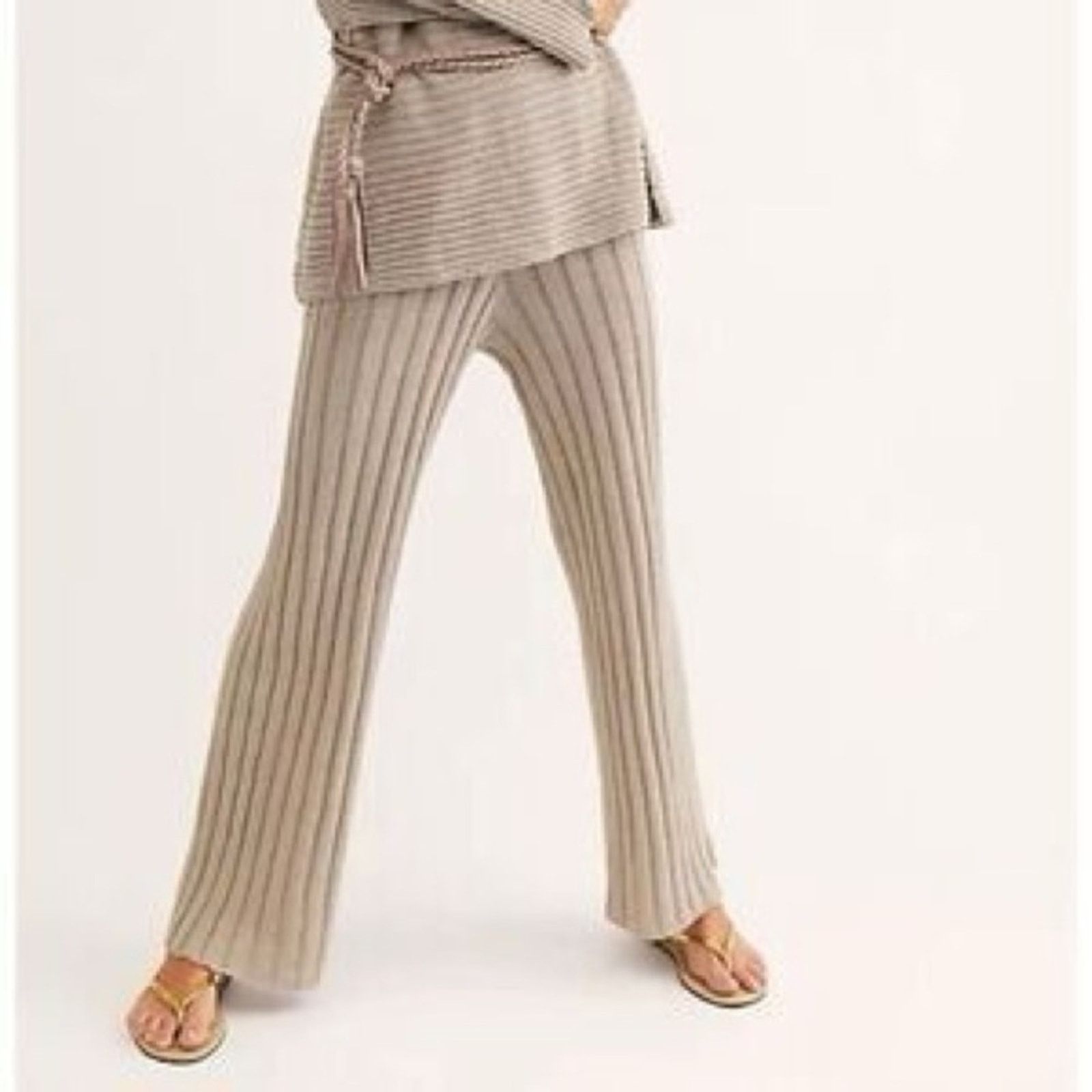 Free People Free People Beach Wide Rob Knit Pants Womens Small Oatmeal Size 28" / US 6 / IT 42 - 1 Thumbnail