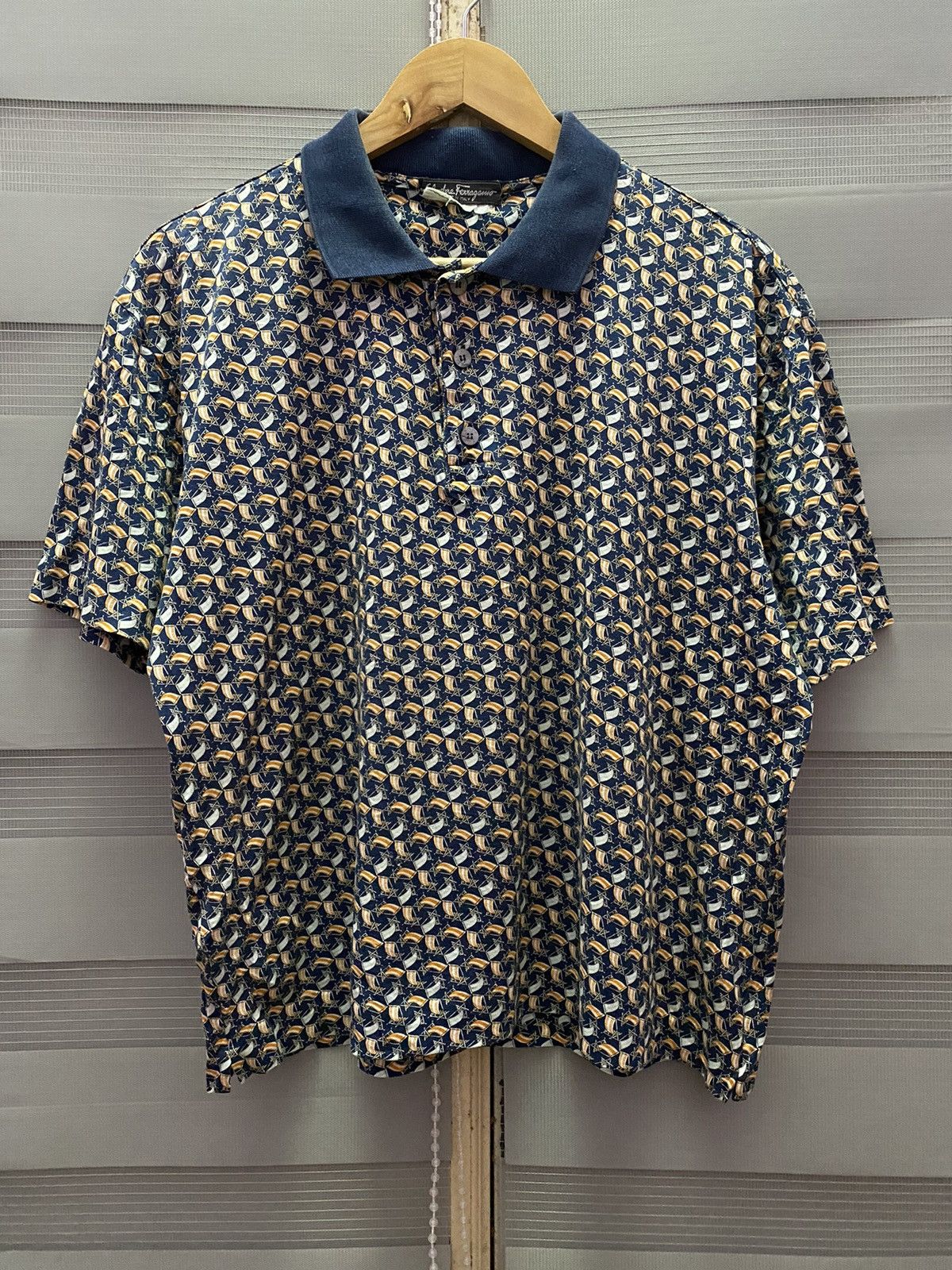 Salvatore Ferragamo Vintage Salvatore Ferragamo Full Print Polo Tees Size US M / EU 48-50 / 2 - 1 Thumbnail