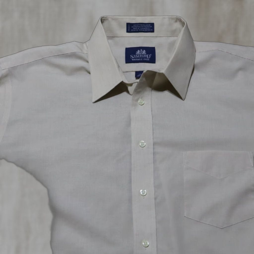Stafford Stafford Shirt Button-Up Long Sleeve Travel Casual Brown 17.5 Mens Size 17.5 Cotton Blend Pockets Size US XXL / EU 58 / 5 - 1 Thumbnail