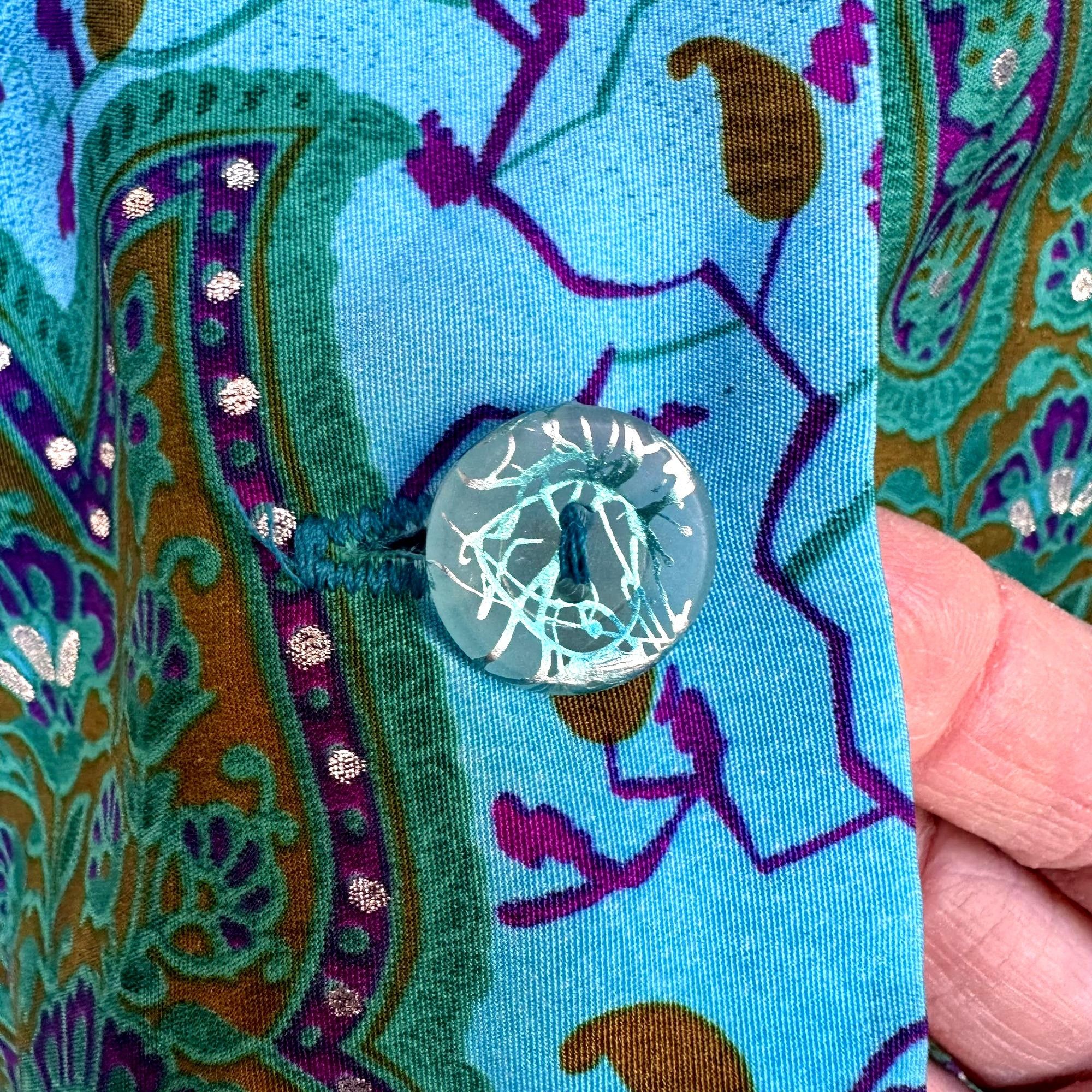 Designer × Vintage VTG Russell Scott Signature Blouse 12 Teal Metallic Silve Size XL / US 12-14 / IT 48-50 - 10 Thumbnail