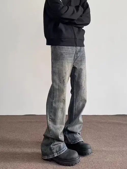 Japanese Brand × Jean Street distressed straight-leg micro-flared ink-dotted jeans Size US 32 / EU 48 - 1 Thumbnail