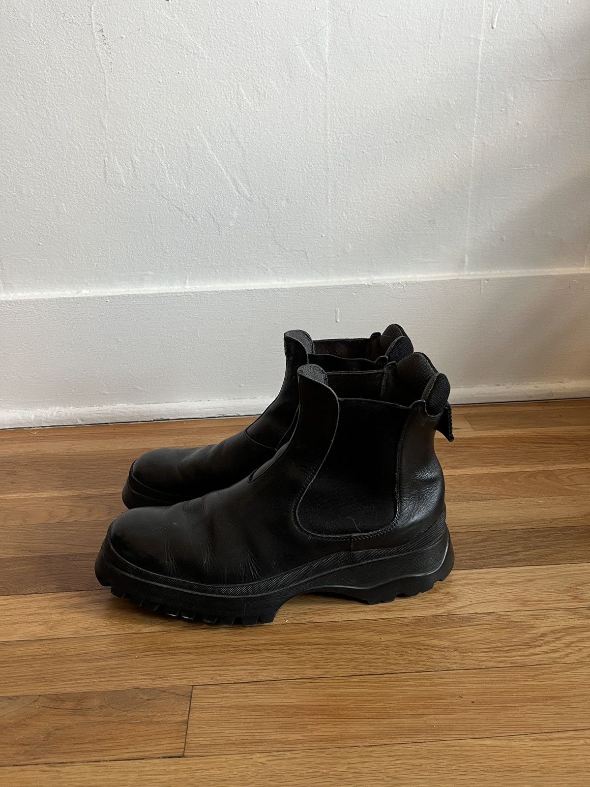 Leather × Prada × Vintage Prada Brixxen High Ankle Boots, Chelsea, Lug Sole, Chunky Size US 11.5 / EU 44-45 - 5 Thumbnail