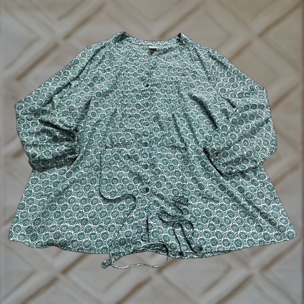 Vintage Terra & Sky Blouse Tunic Women 2XL Blue Geometric Button Down Belted Casual Top Size XXL / US 16-18 / IT 52-54 - 1 Thumbnail