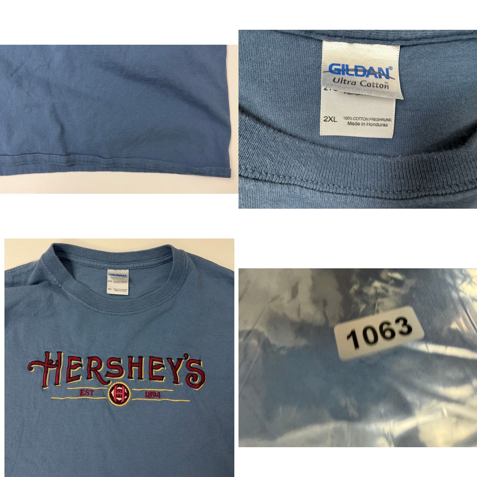 Gildan Vintage Hershey's Shirt 2XL Embroidered Gildan T-Shirt Men Blue 2000s Hershey's Outdoor Cotton Jersey Crew Neck Short Sleeve Size US XXL / EU 58 / 5 - 8 Thumbnail