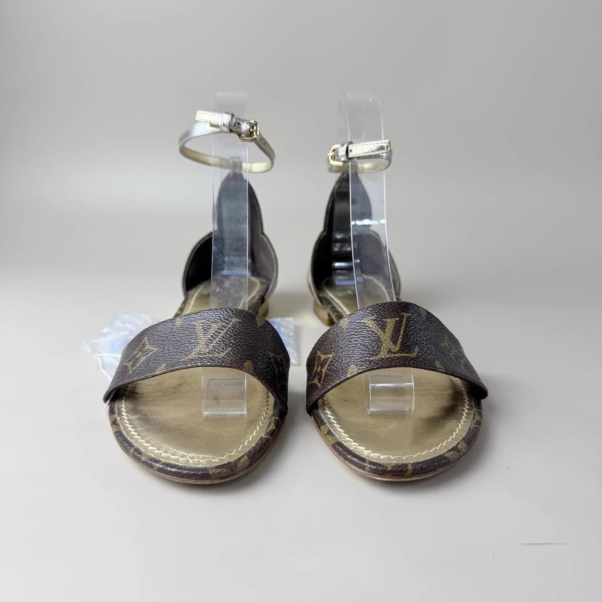 Louis Vuitton LV Monogram gold tan strappy sandals 36.5 Size US 6 / IT 36 - 2 Thumbnail