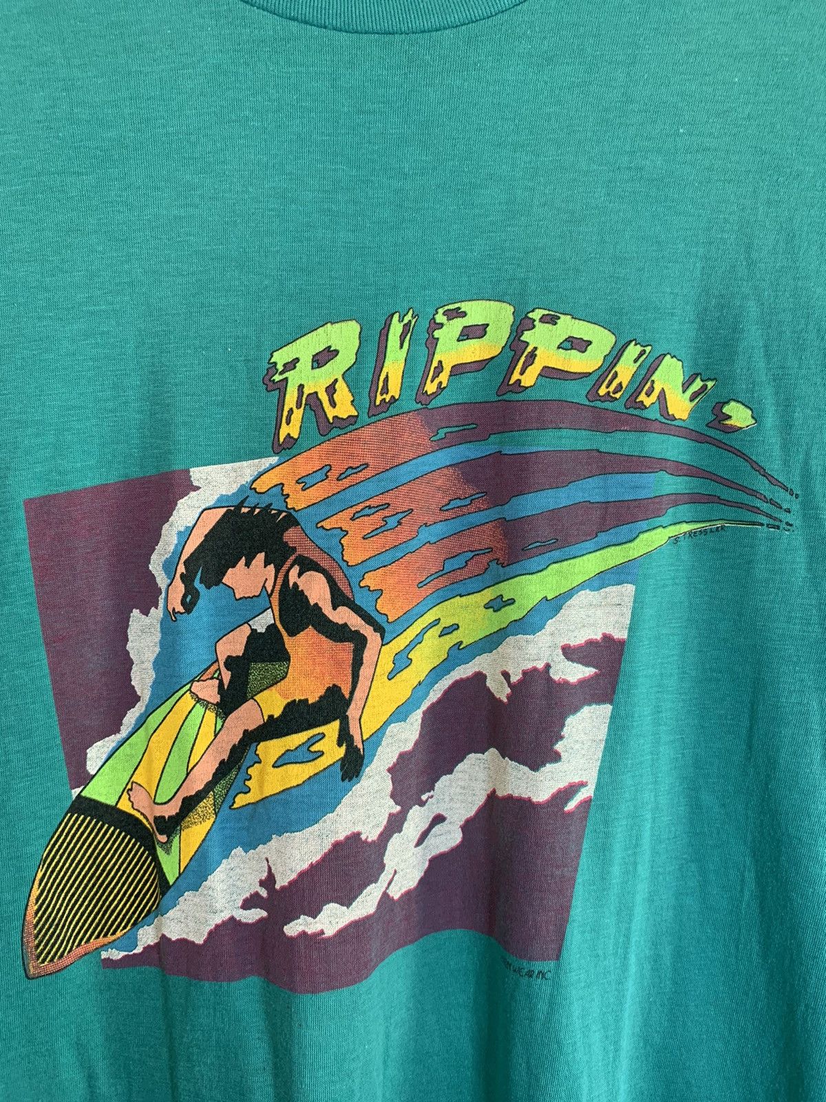 Vintage *RARE* Vintage 70’s Surfing Rippin’ Single Stitch Surf Shirt Size US L / EU 52-54 / 3 - 2 Thumbnail