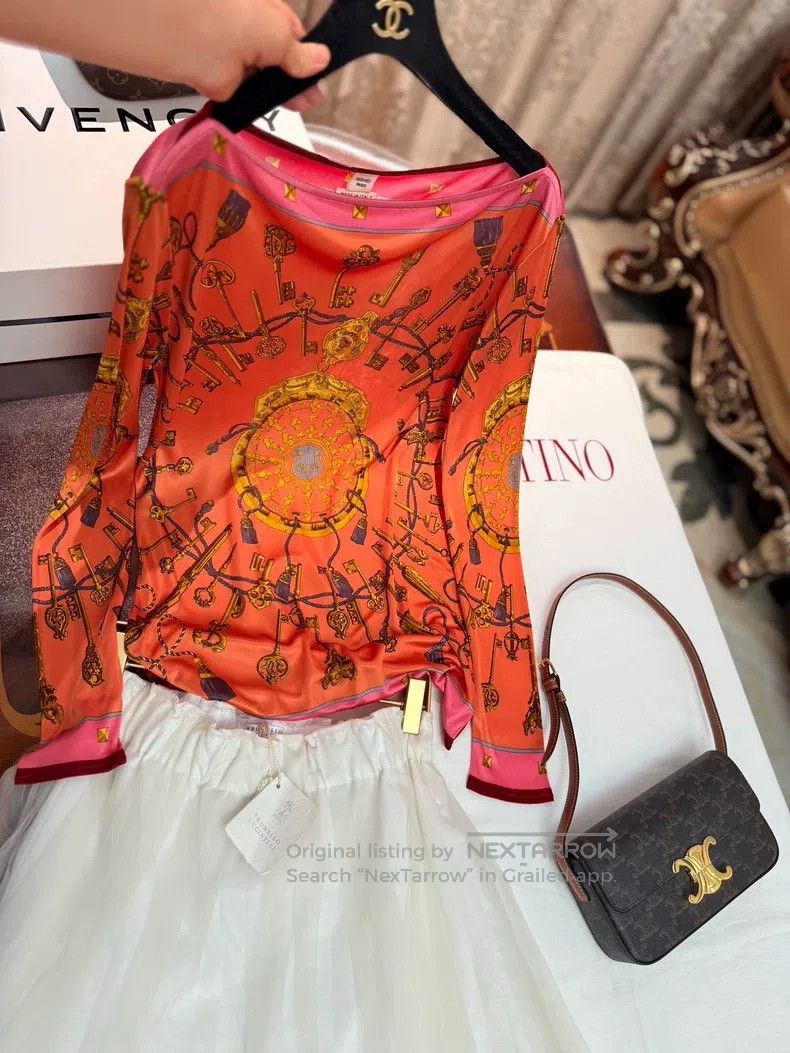 Hermes Hermes Long-sleeved Tee Blouse with Scarf Pattern Knitted Size XS / US 0-2 / IT 36-38 - 7 Thumbnail