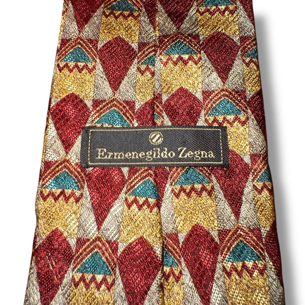 Ermenegildo Zegna Ermenegildo Zegna Red & Gold Abstract 100% Silk Handmade in Size ONE SIZE - 3 Thumbnail