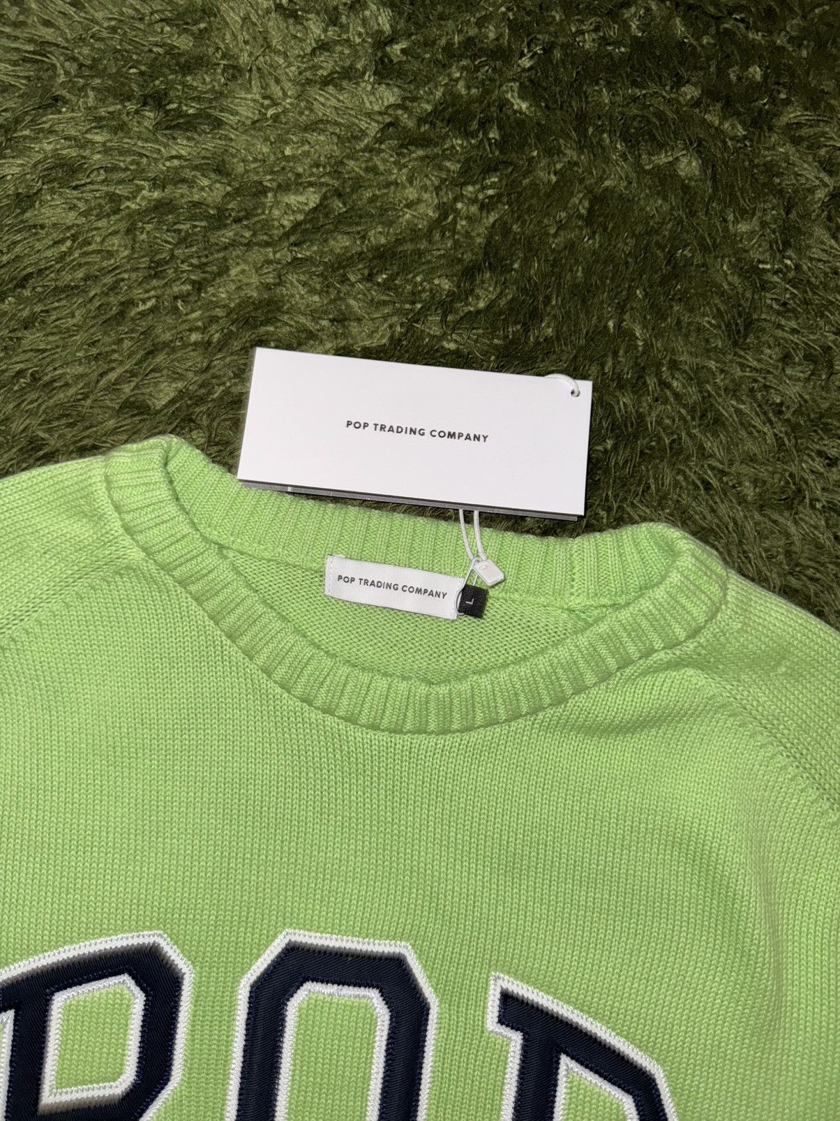 Pop Trading Company [L] POP Trading Company Arch Logo Relaxed Fit Sweater Lime Size US L / EU 52-54 / 3 - 4 Thumbnail