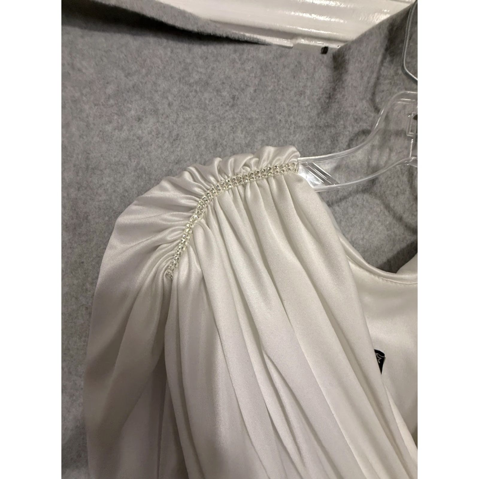 Vintage VINTAGE Inspiration Dress Juniors 9-10 White Ruched Satin Cowl Maxi Rhinestone HOCO Dress Womens Small Size S / US 4 / IT 40 - 2 Thumbnail
