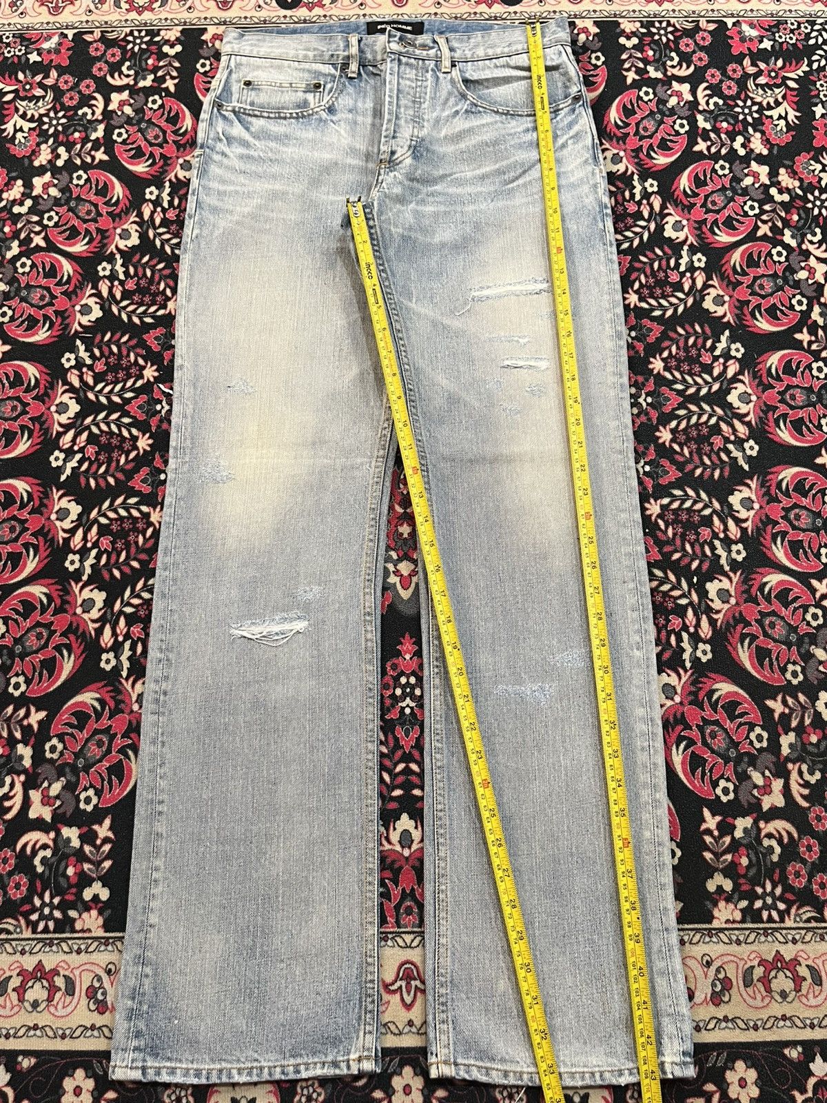 Yohji Yamamoto Ined Homme Light Washed Faded Distressed Straight Jeans Size US 31 - 12 Thumbnail