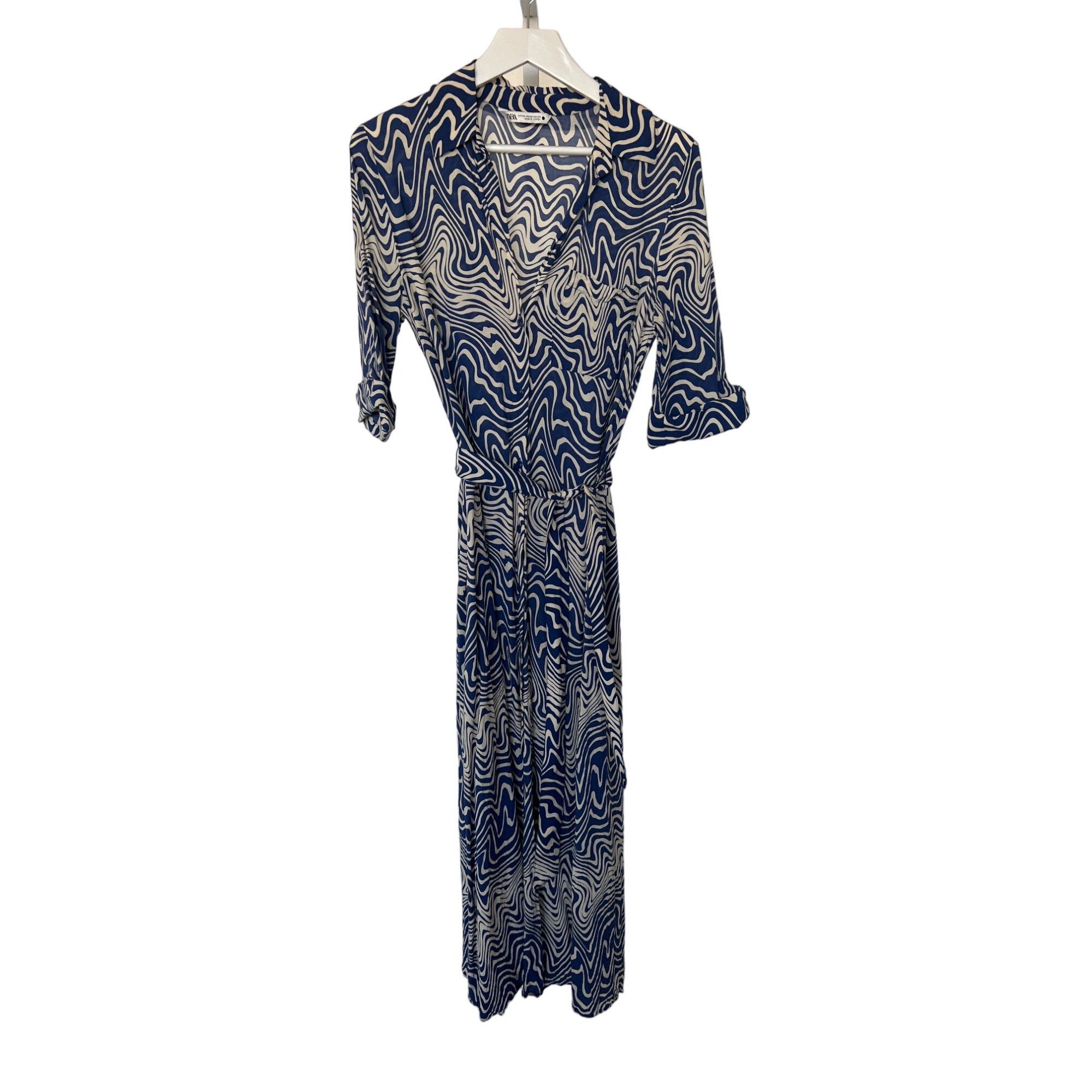 Zara Navy & Ivory Belted Dress