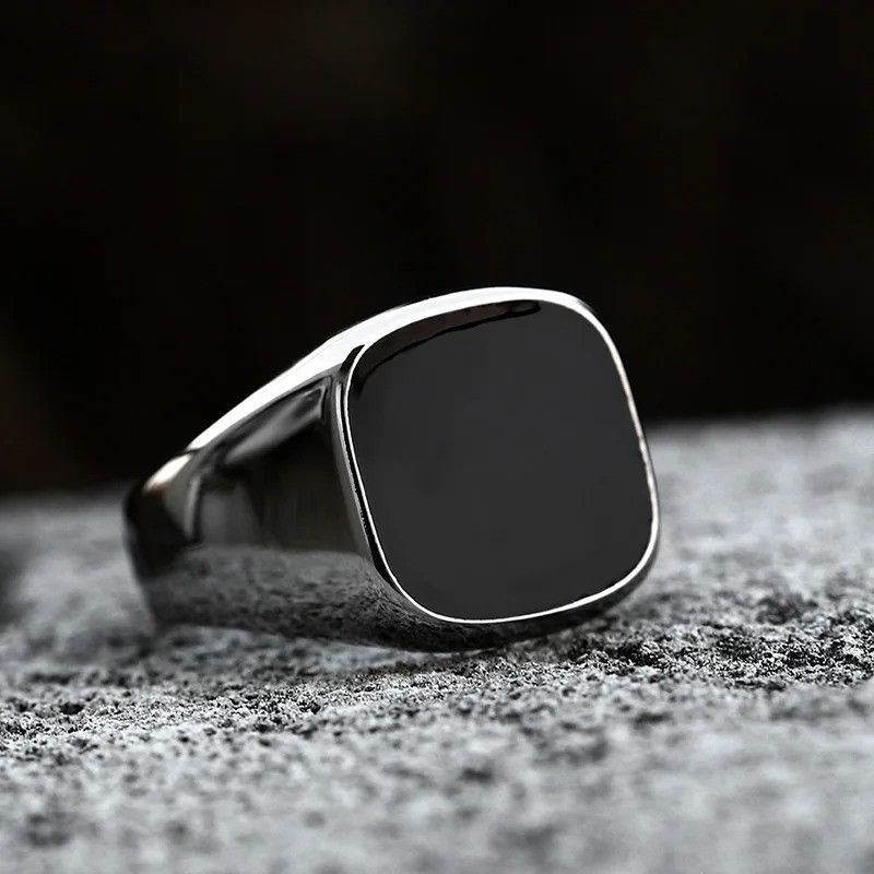 Other Retro Flat Square Black Glass Ring Size ONE SIZE - 1 Thumbnail