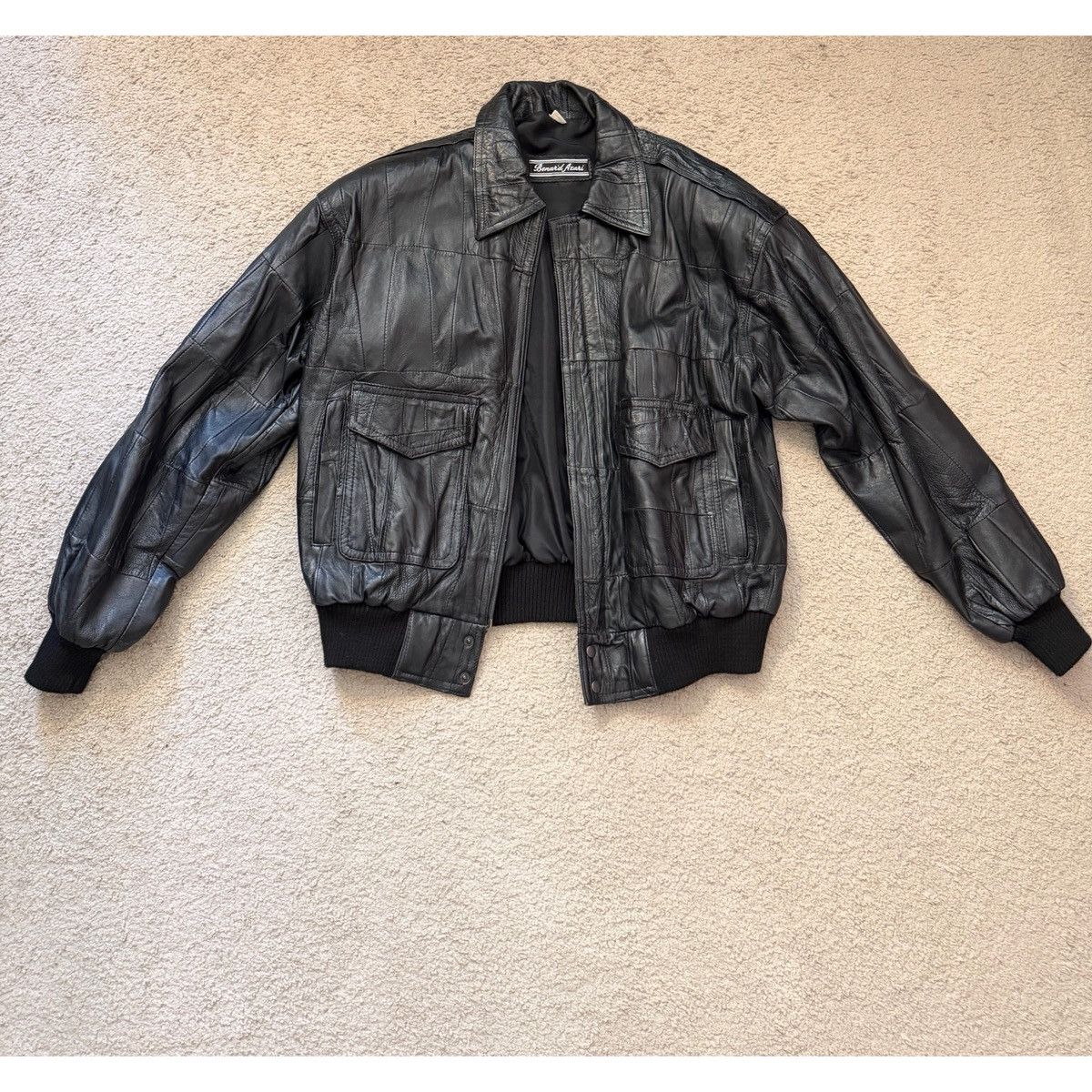 Vintage VINTAGE BLACK PATCHWORK BOMBER LEATHER JACKET Size US M / EU 48-50 / 2 - 12 Thumbnail