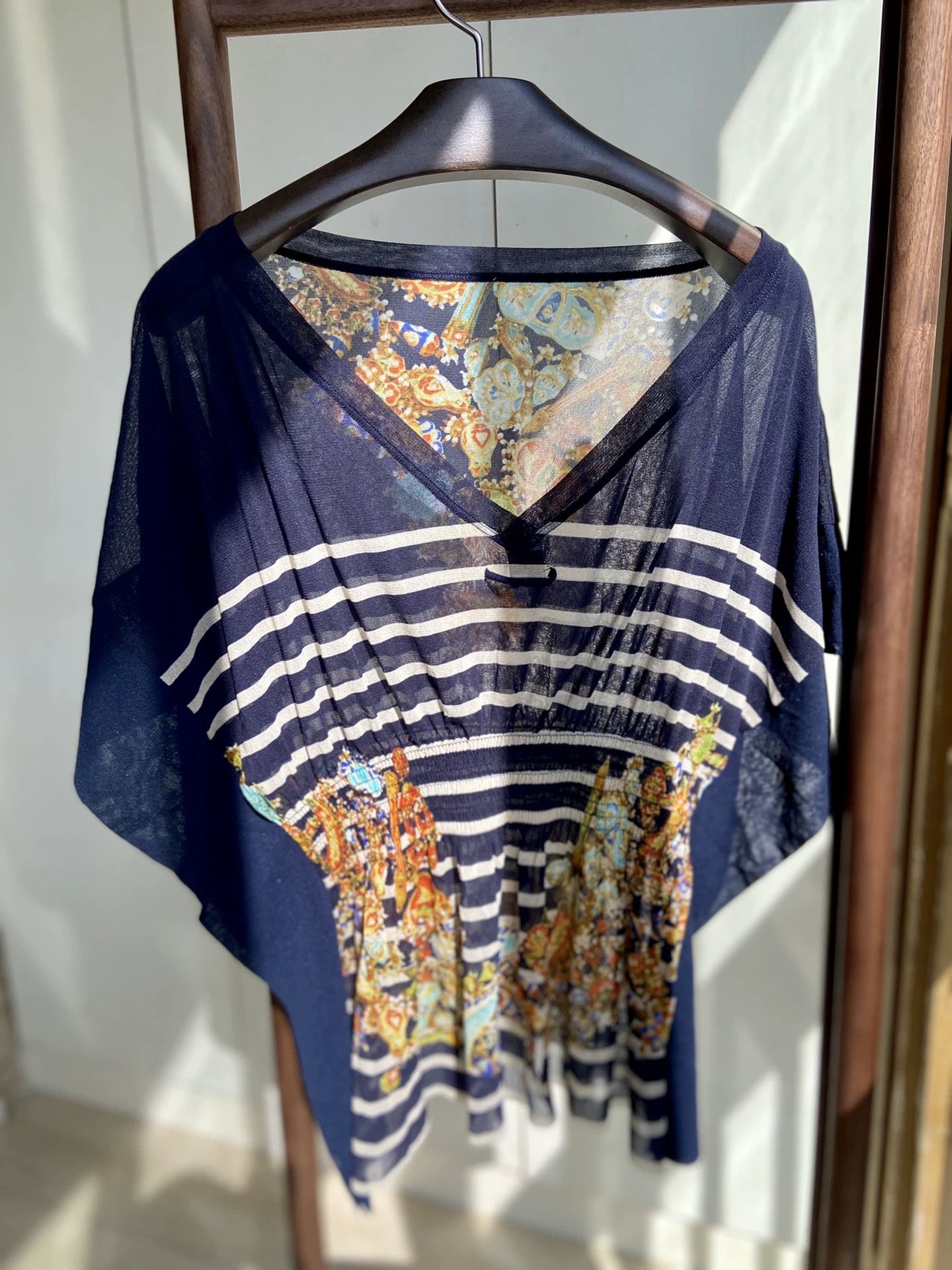 Jean Paul Gaultier JPG Batwing Tulle Top Off-Shoulder V-Back Jewelry-Print M Size M / US 6-8 / IT 42-44 - 5 Thumbnail