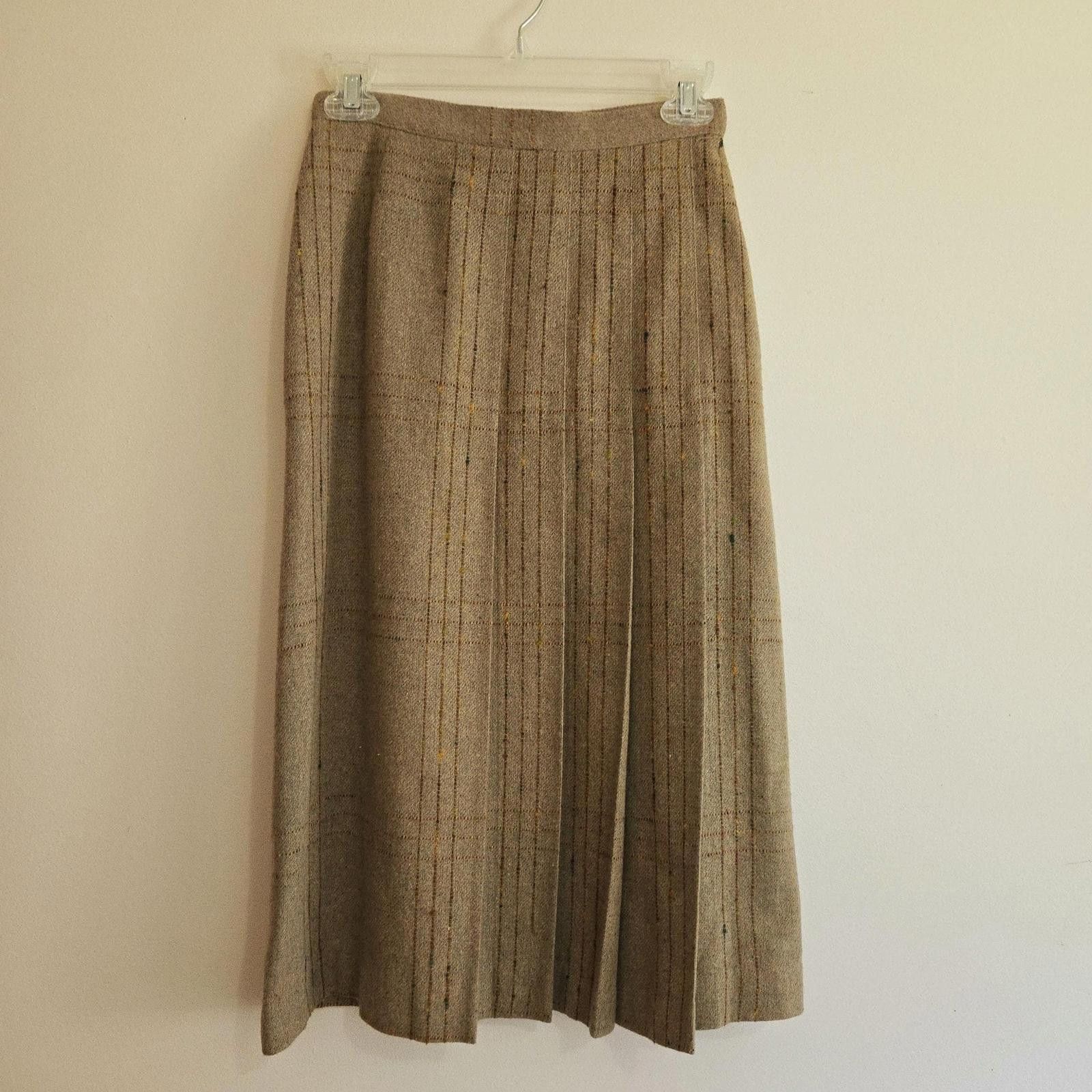Designer Vintage Deadstock 1970s Mister Leonard Tan Plaid Midi Skirt Size 30" / US 8 / IT 44 - 1 Thumbnail