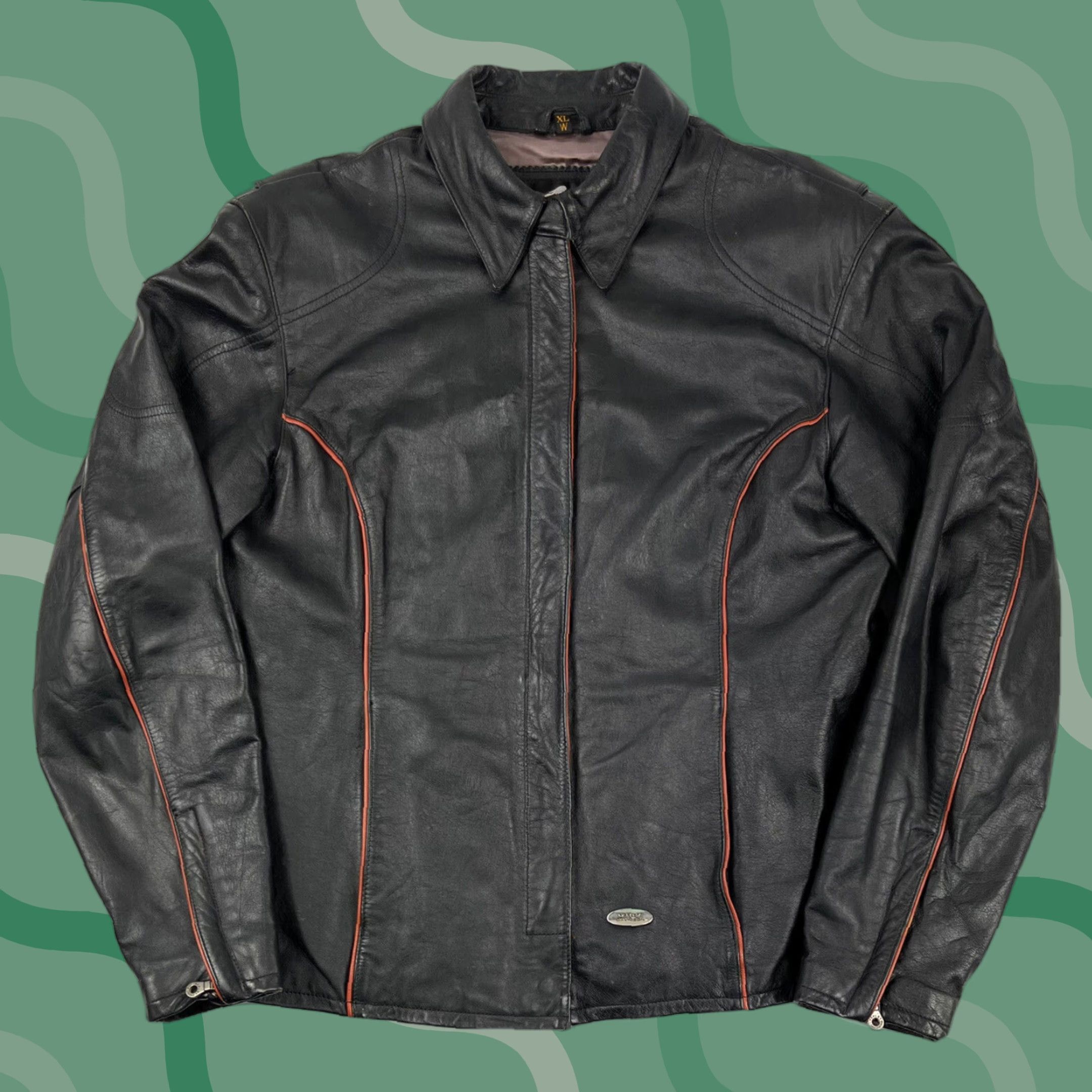 Harley Davidson VINTAGE Harley-Davidson Womens Jacket XL Leather 90s Classic Cruiser Embroidered Black Zip Pockets Inner Lining Polyester Wind-Resistant Size XL / US 12-14 / IT 48-50 - 1 Thumbnail
