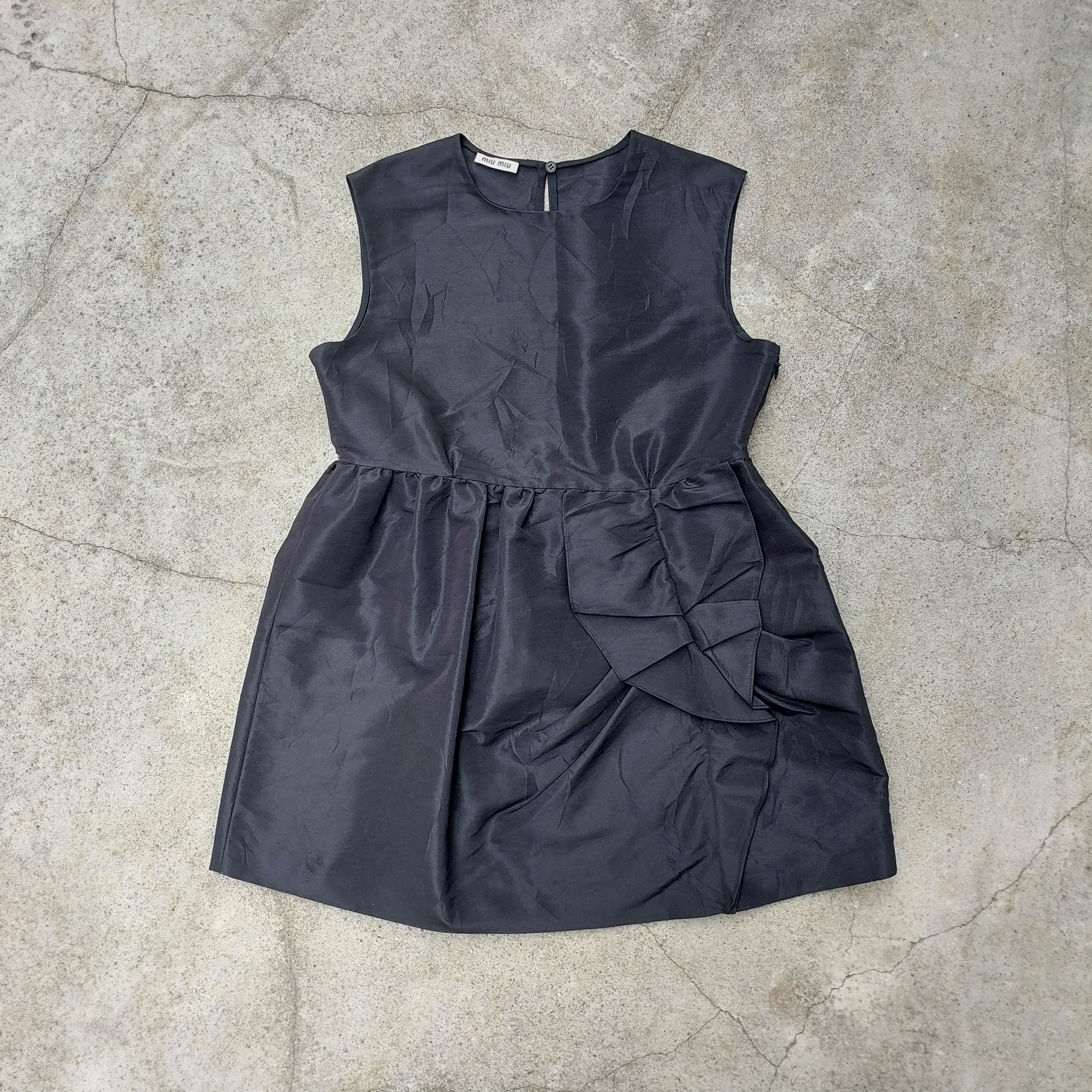 Miu Miu Miu Miu - Black Crumpled - Midi Dress Size XS / US 0-2 / IT 36-38 - 1 Thumbnail