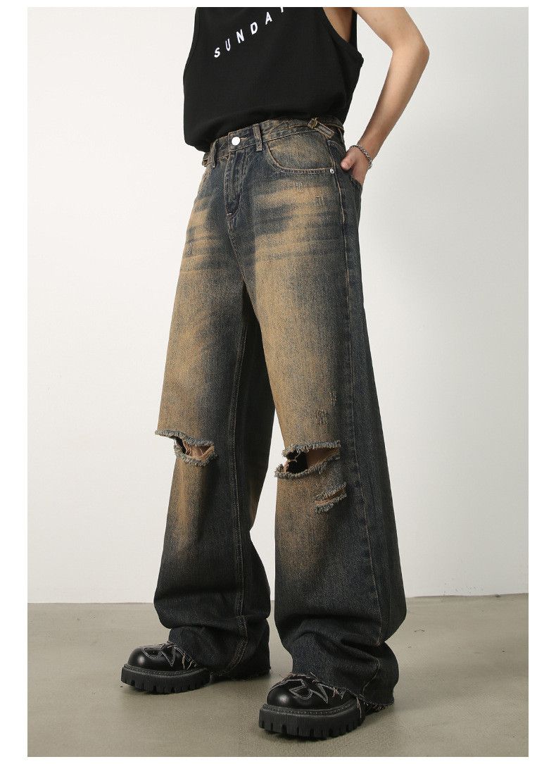 Japanese Brand × Jean American retro distressed wide-leg casual ripped jeans Size US 34 / EU 50 - 3 Thumbnail