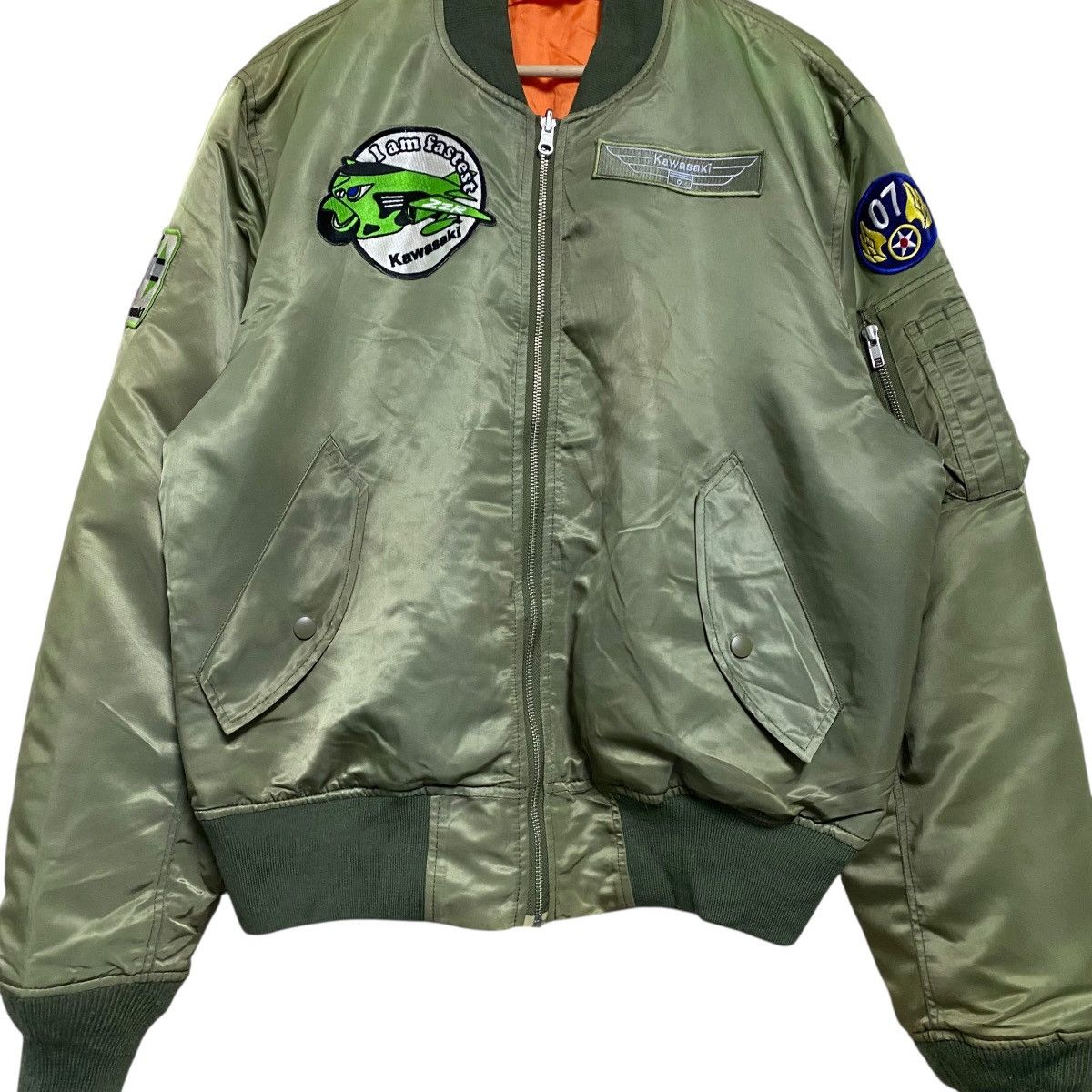 Japanese Brand Kawasaki MA-1 Bomber Jacket Reversible Sunfaded Size US XL / EU 56 / 4 - 7 Thumbnail