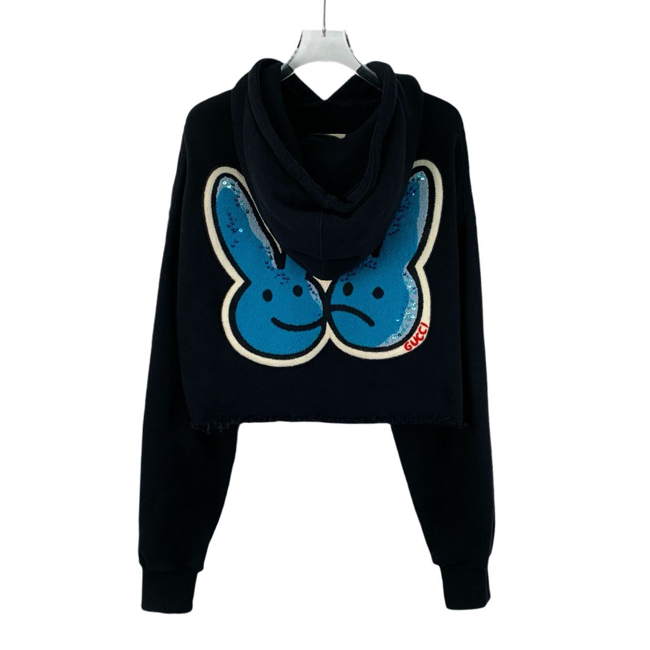 Gucci Gucci Black Cropped Hoodie Sweatshirt With Red GG Logo & Blu Size M / US 6-8 / IT 42-44 - 6 Thumbnail
