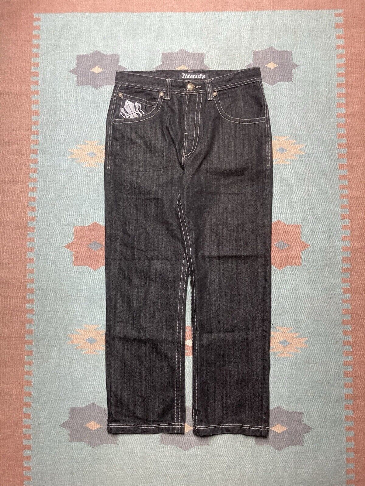 Vintage y2k baggy jeans ablanche embroidered cyber goth skate 36x31 Size US 36 / EU 52 - 4 Thumbnail