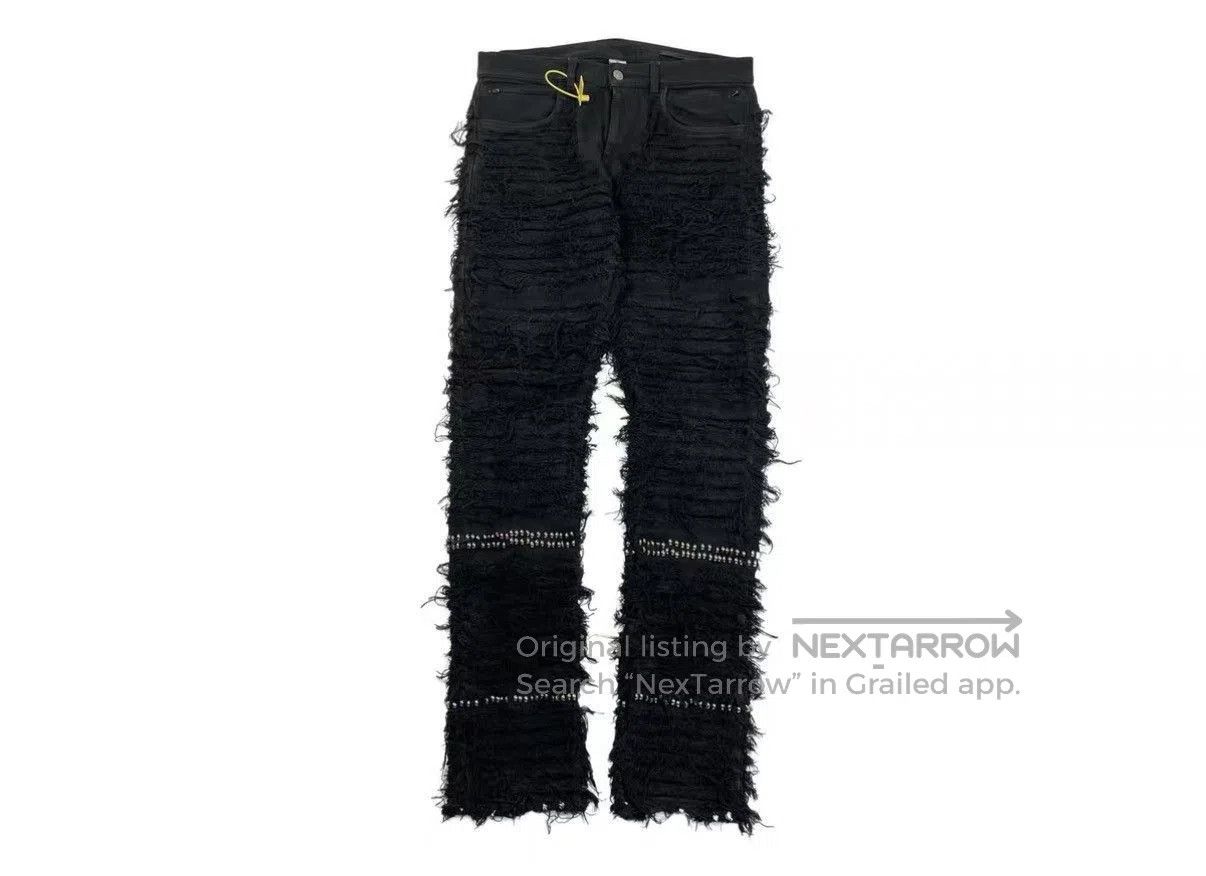 Blackmeans Black Frayed Denim Pants with Stud Accents Size 32. Size US 32 / EU 48 - 1 Thumbnail