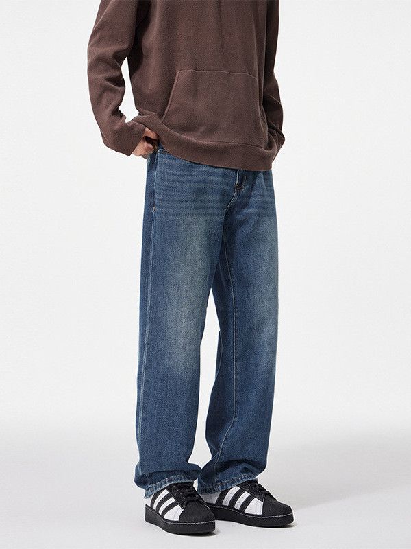 Japanese Brand Men's Retro Washed Loose Casual Cleanfit Straight Leg Jeans Size US 32 / EU 48 - 2 Thumbnail